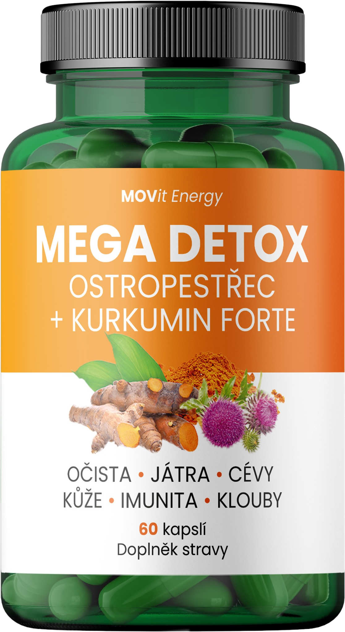 MEGA DETOX Ostropestřec s Kurkuminem Forte, 60 kapslí