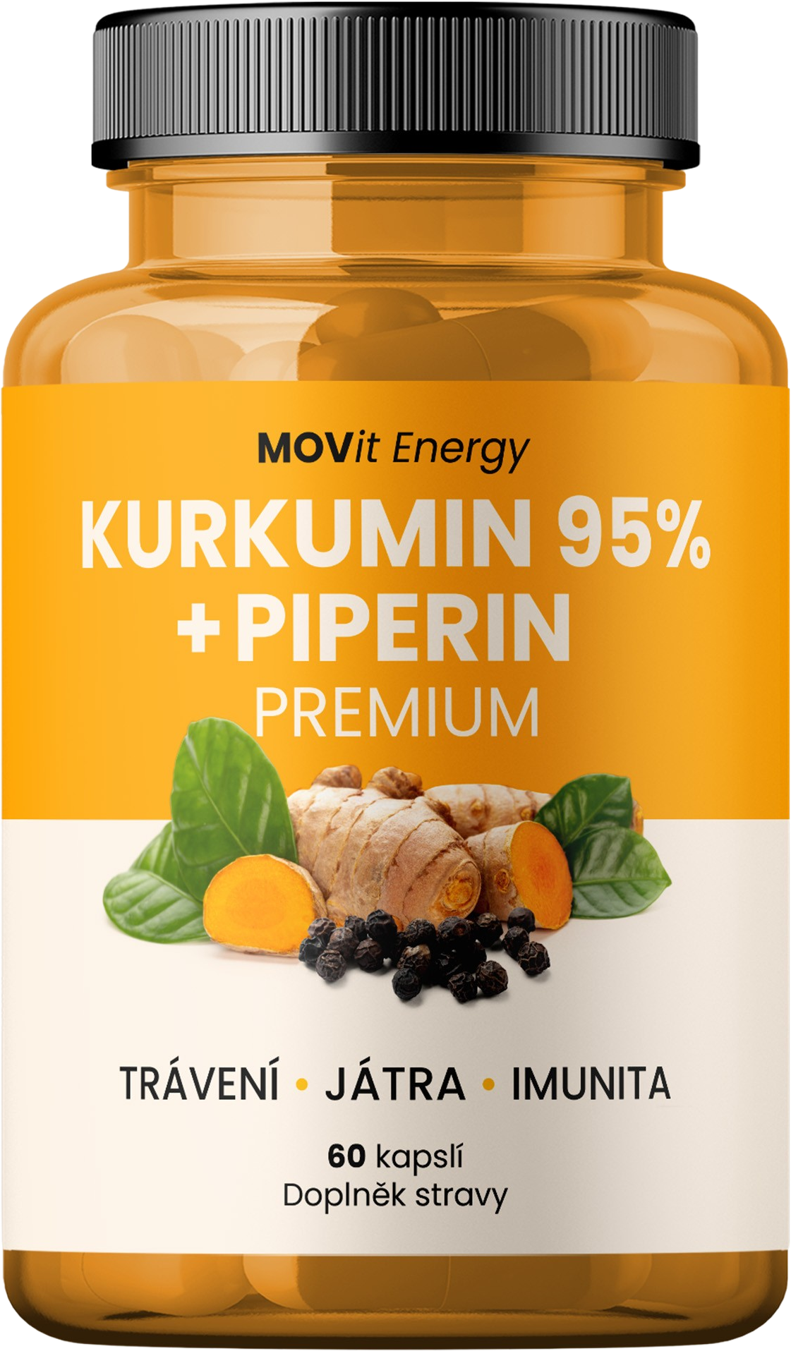 Kurkumin Extrakt 95 % + Piperin, 60 kapslí