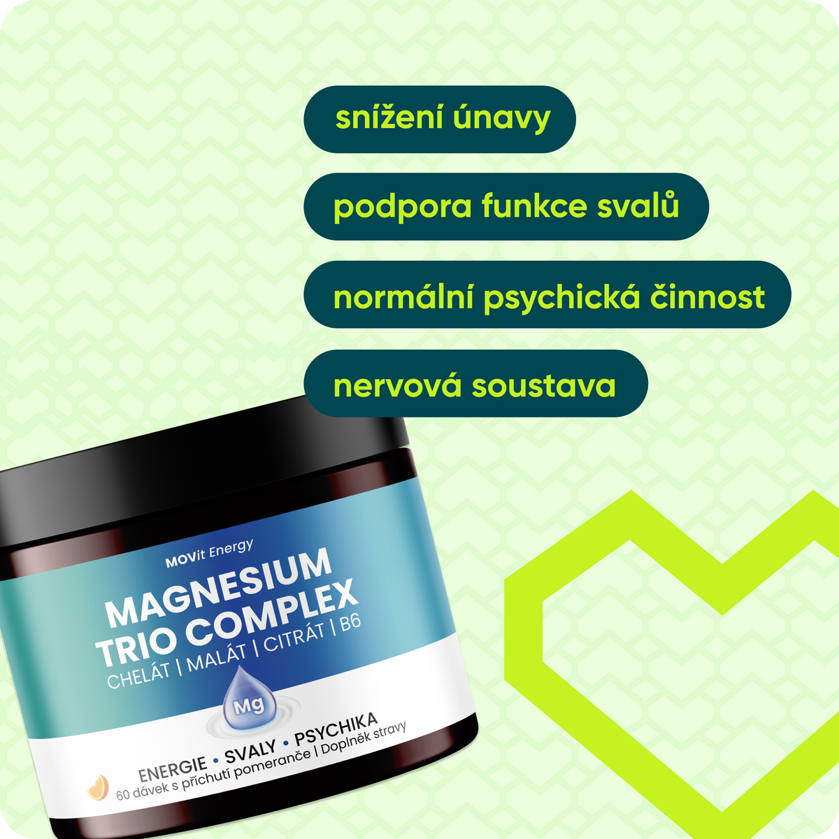 Magnesium Trio Complex Drink, pomeranč, 60 dávek
