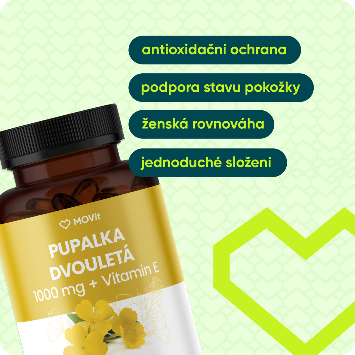 Pupalka dvouletá 1000 mg + Vitamin E, 90 tobolek