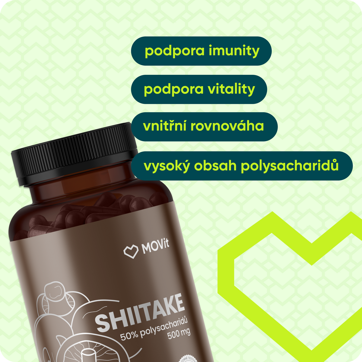 Shiitake 50% polysacharidů 500 mg, 90 kapslí