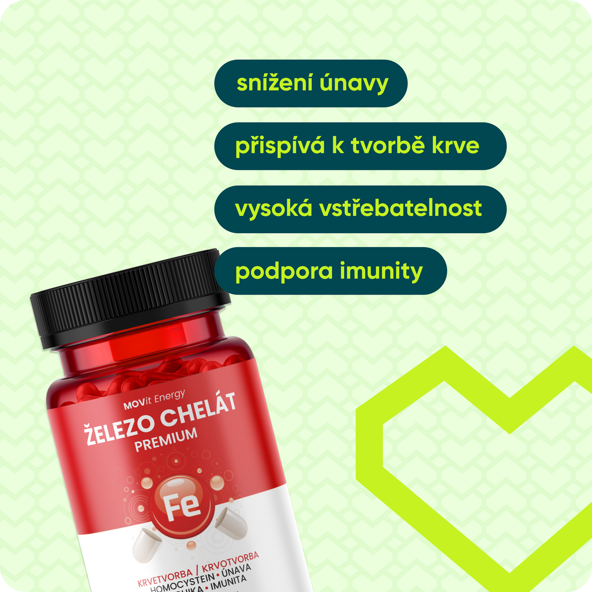 Železo Chelát Premium, 30 kapslí
