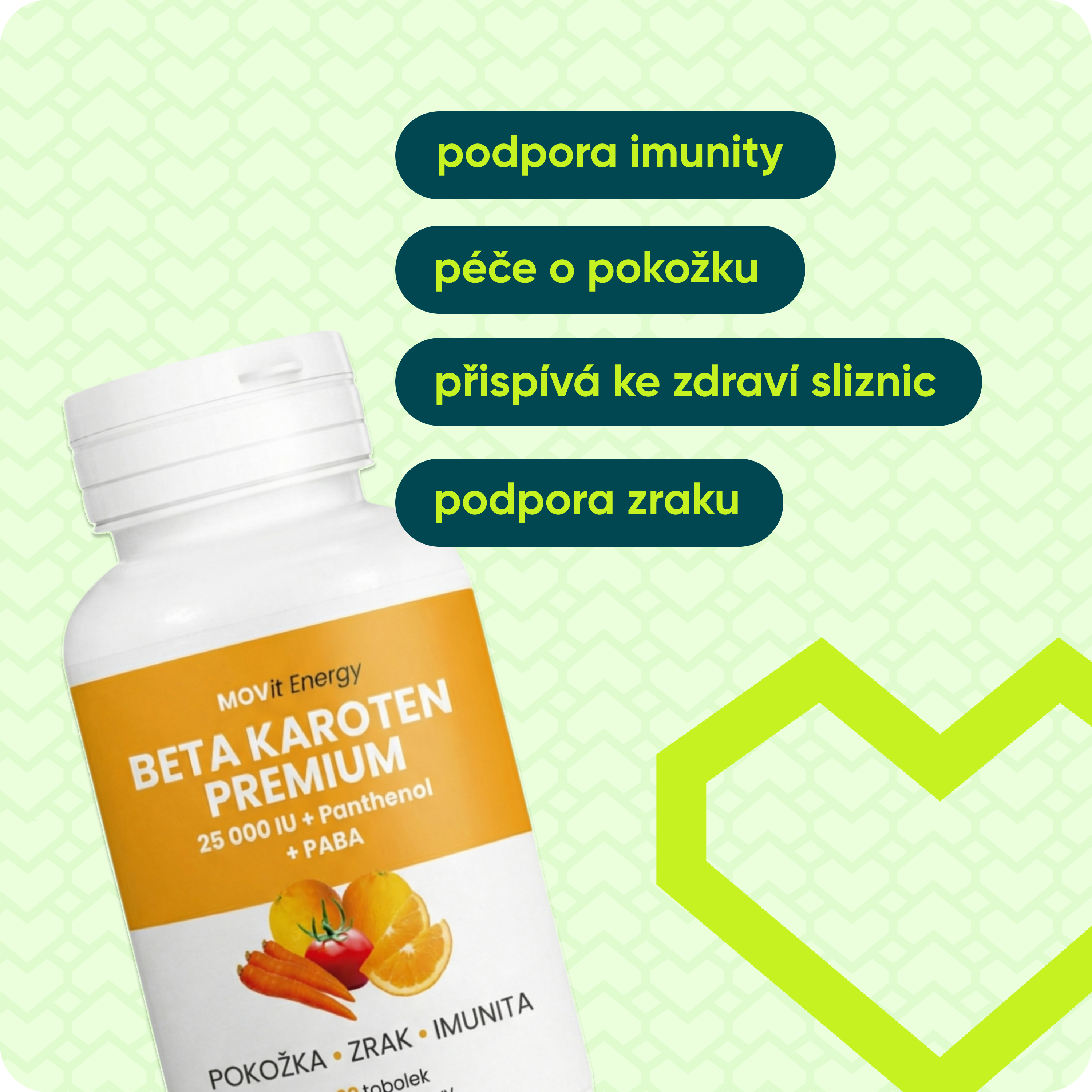 Beta karoten PREMIUM 25 000 IU + Panthenol + PABA, 90 tobolek