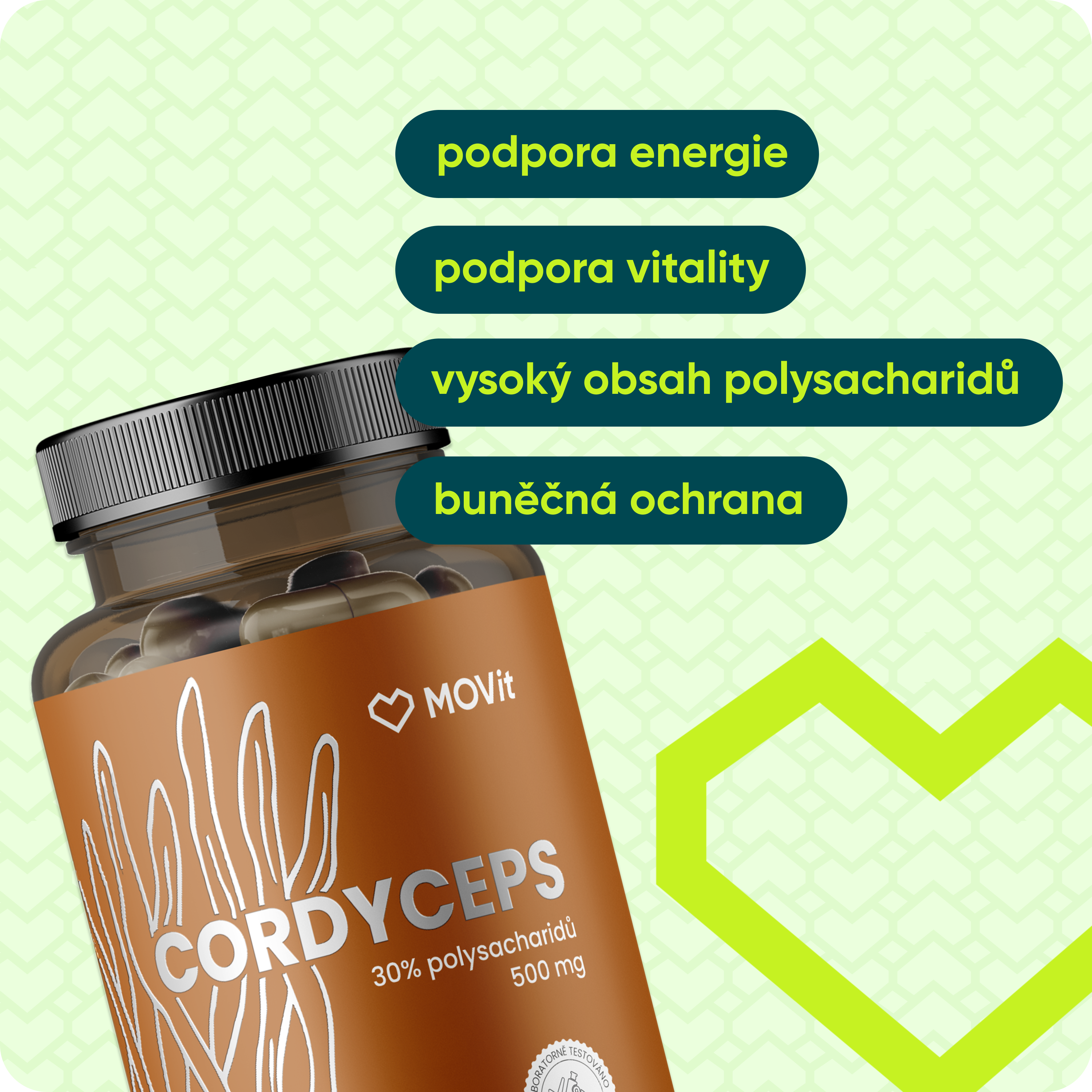 Cordyceps 30% polysacharidů 500 mg, 90 kapslí