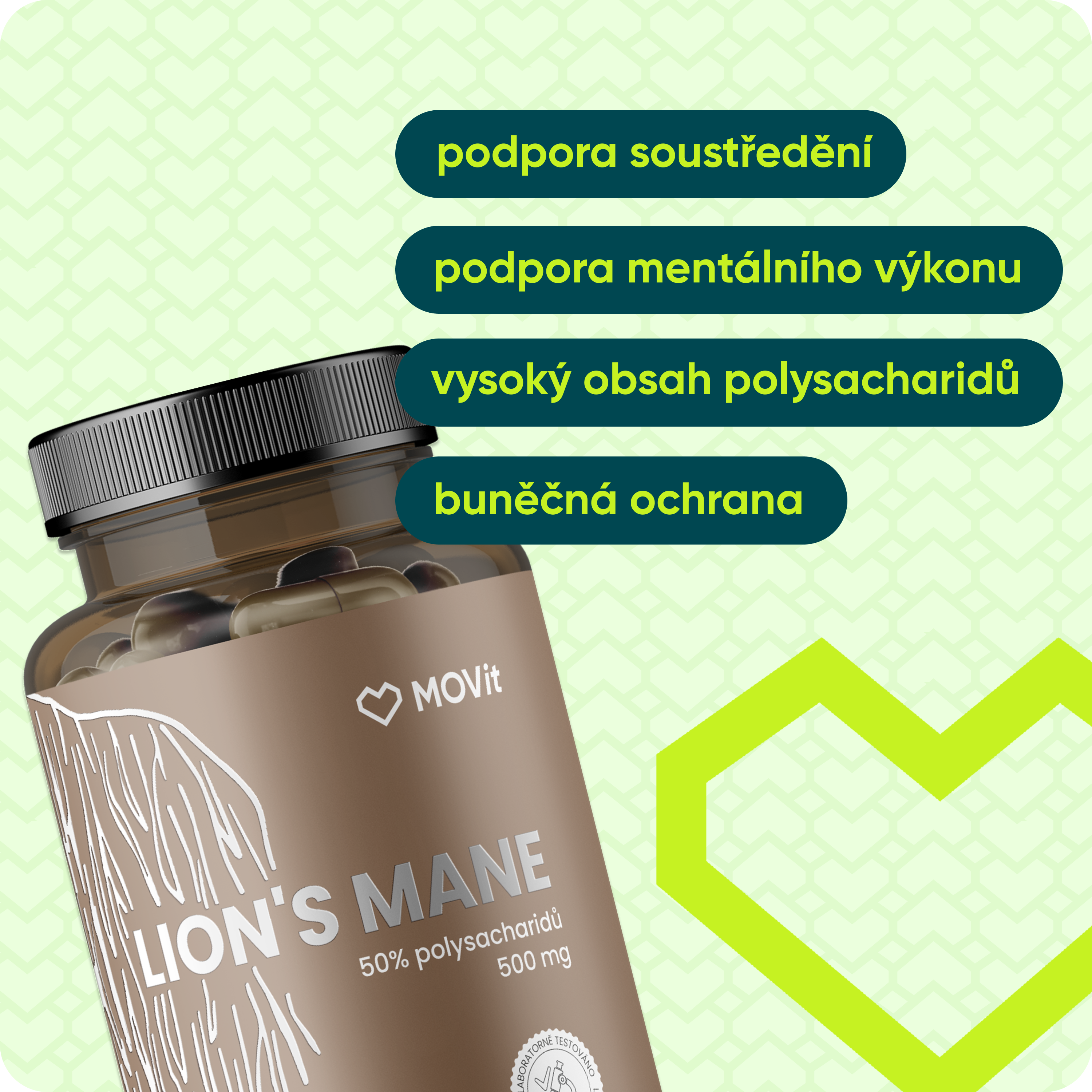 Hericium - Lion's mane 50% polysacharidů 500 mg, 90 kapslí