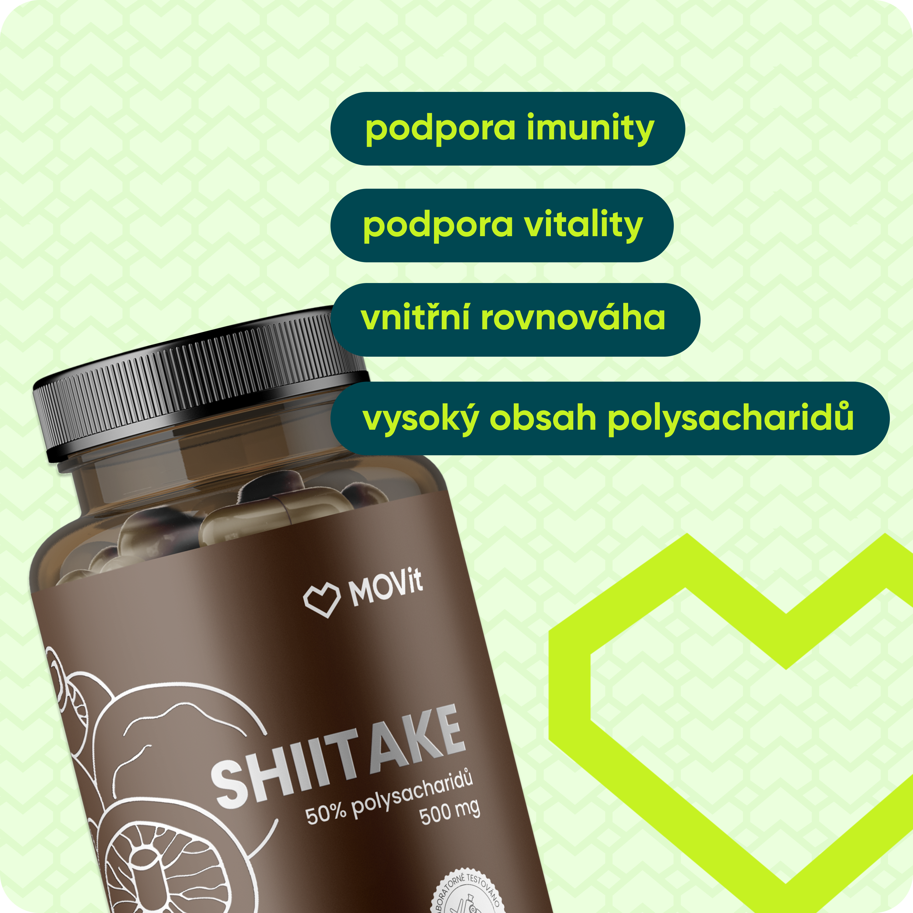 Shiitake 50% polysacharidů 500 mg, 90 kapslí