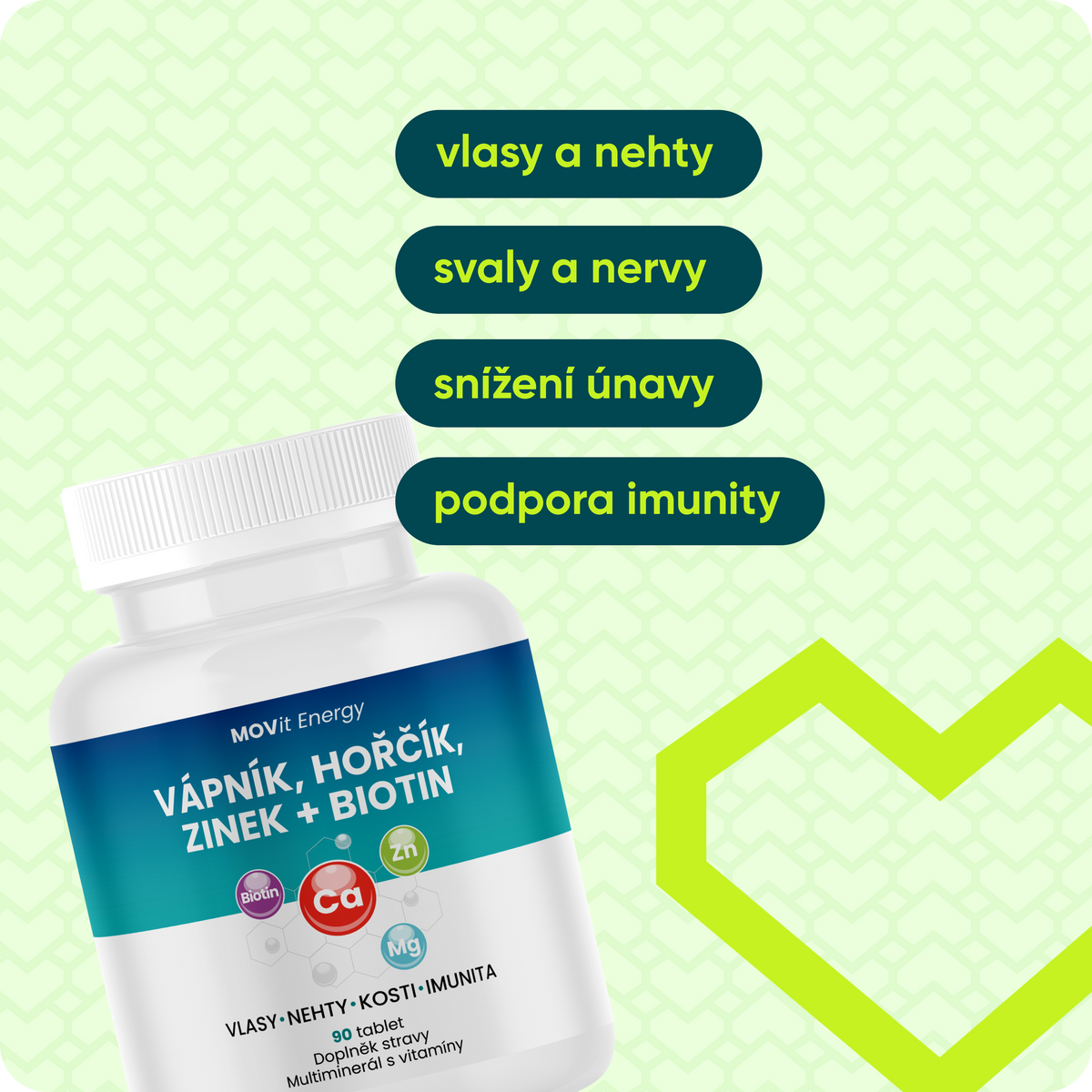 Vápník Hořčík Zinek Biotin, 90 tablet