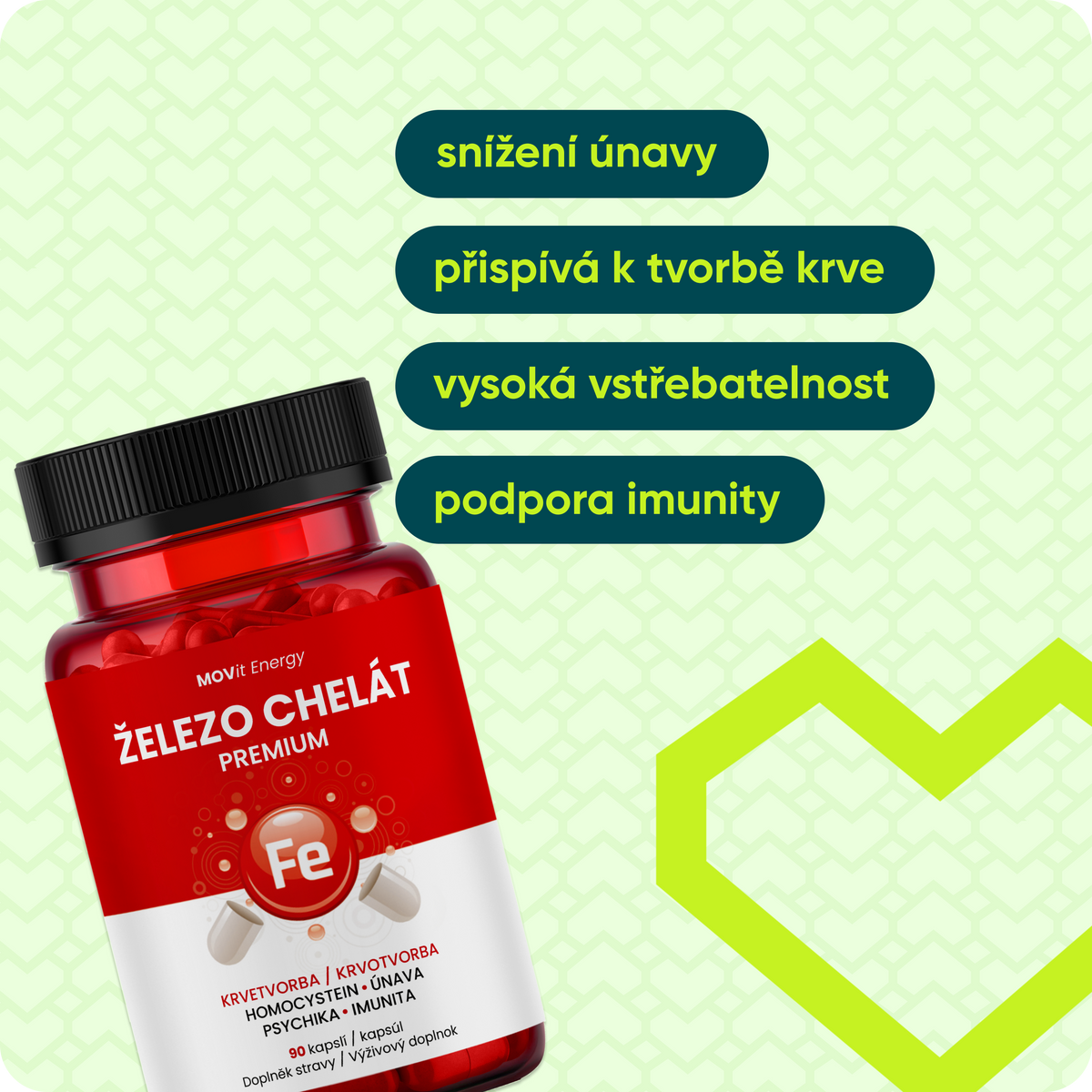 Železo Chelát Premium, 90 kapslí