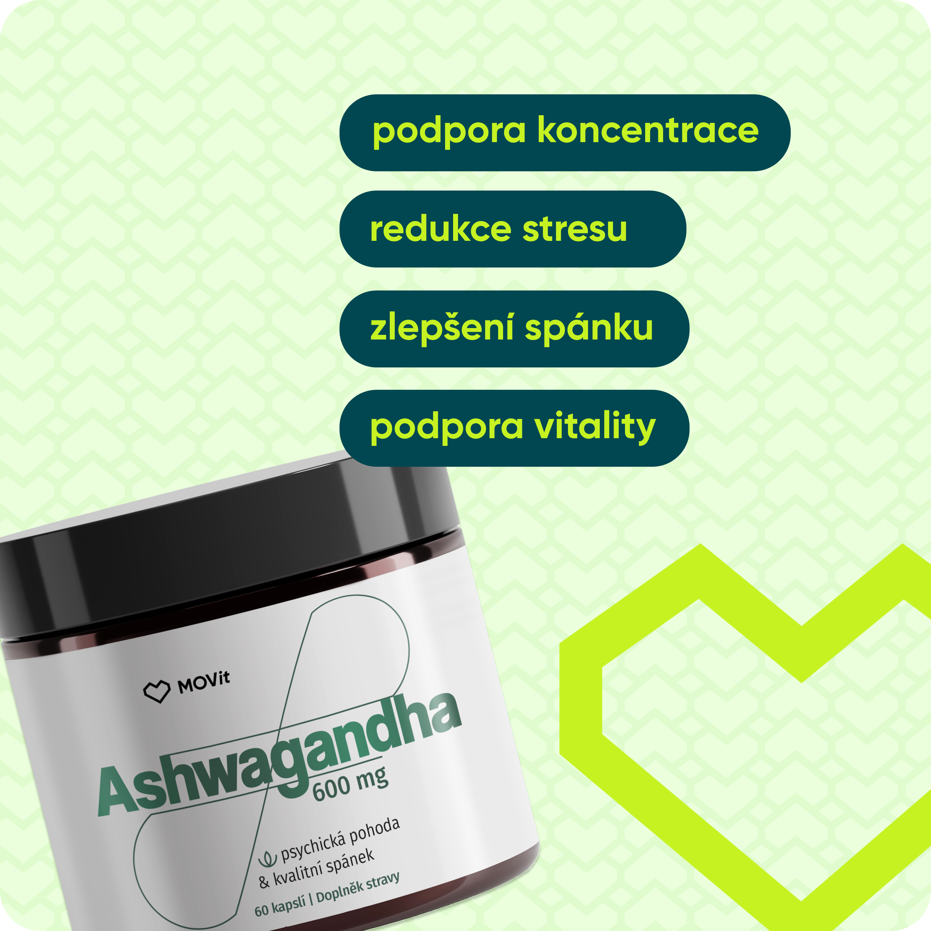 MOVit Longevity Ashwagandha 600 mg, 5% withanolidů, 60 kapslí