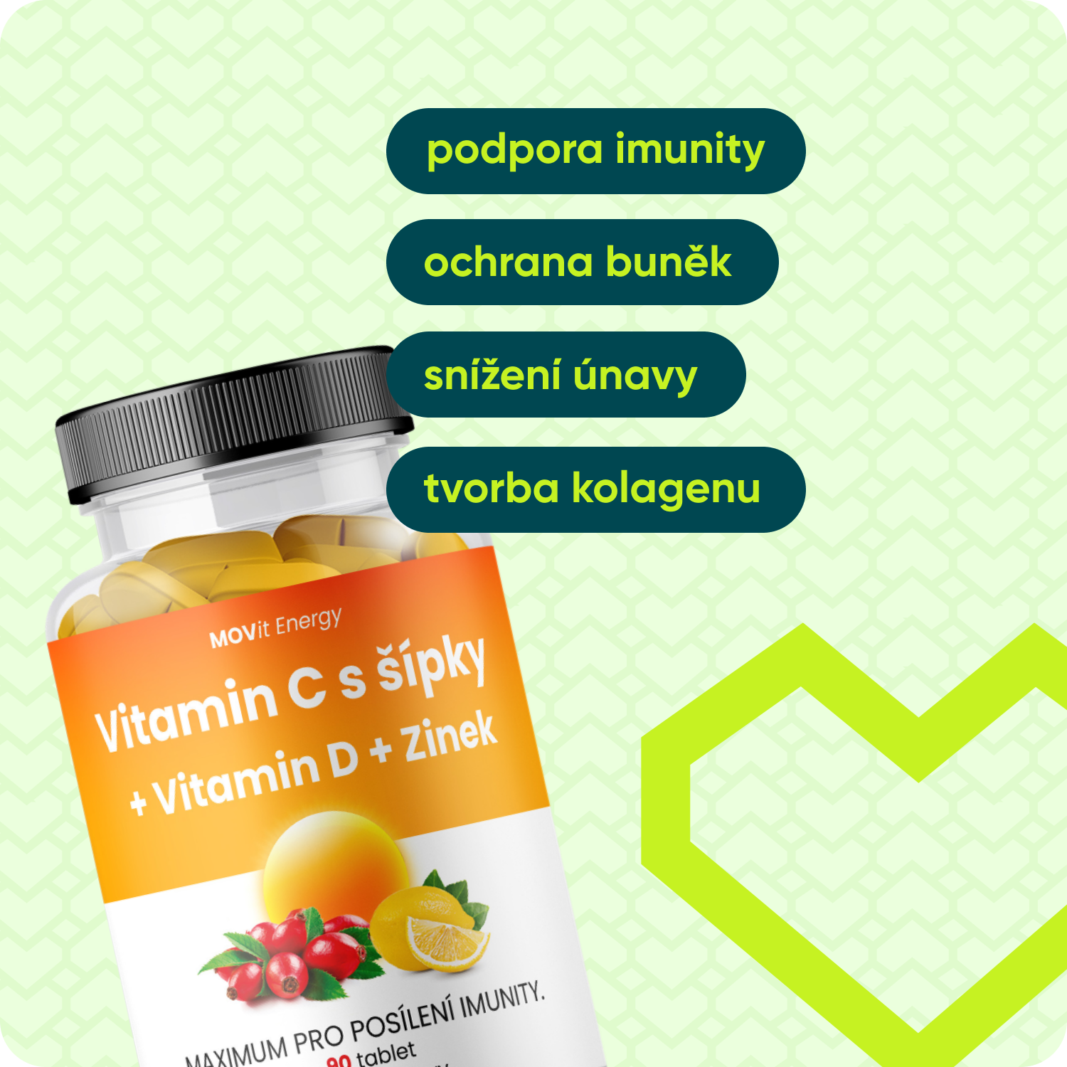 Vitamín C 1200 mg s šípky + Vitamin D + Zinek PREMIUM, 90 tablet