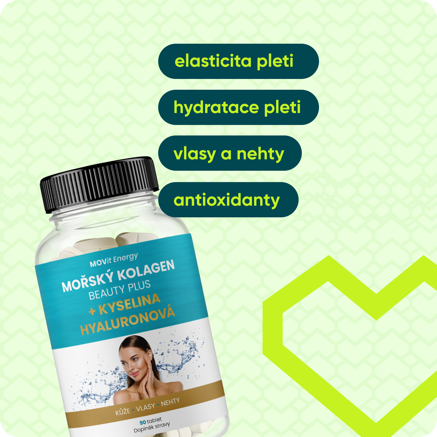 Mořský Kolagen Beauty Plus + Kyselina hyaluronová, 90 tablet