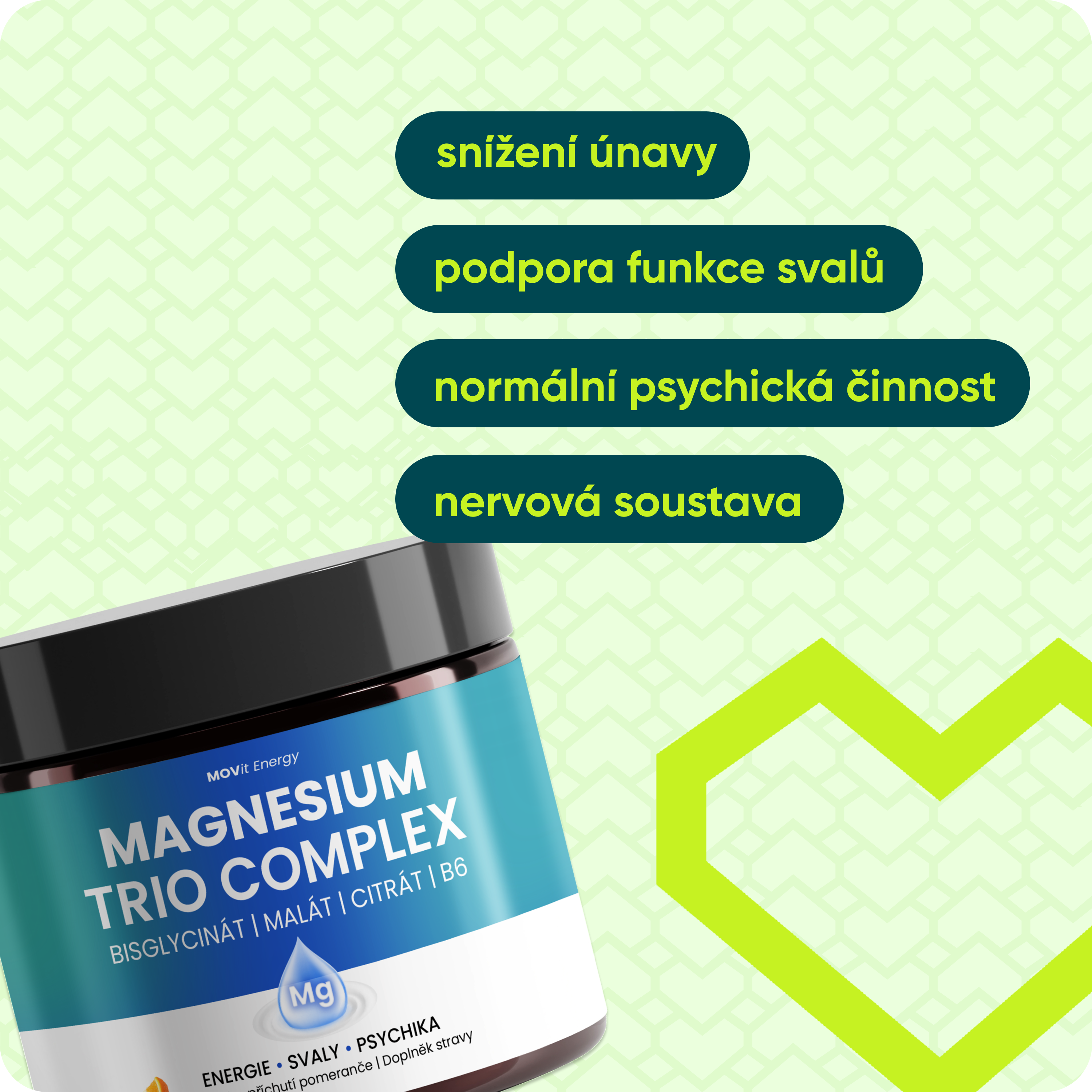 Magnesium Trio Complex Drink, pomeranč, 60 dávek