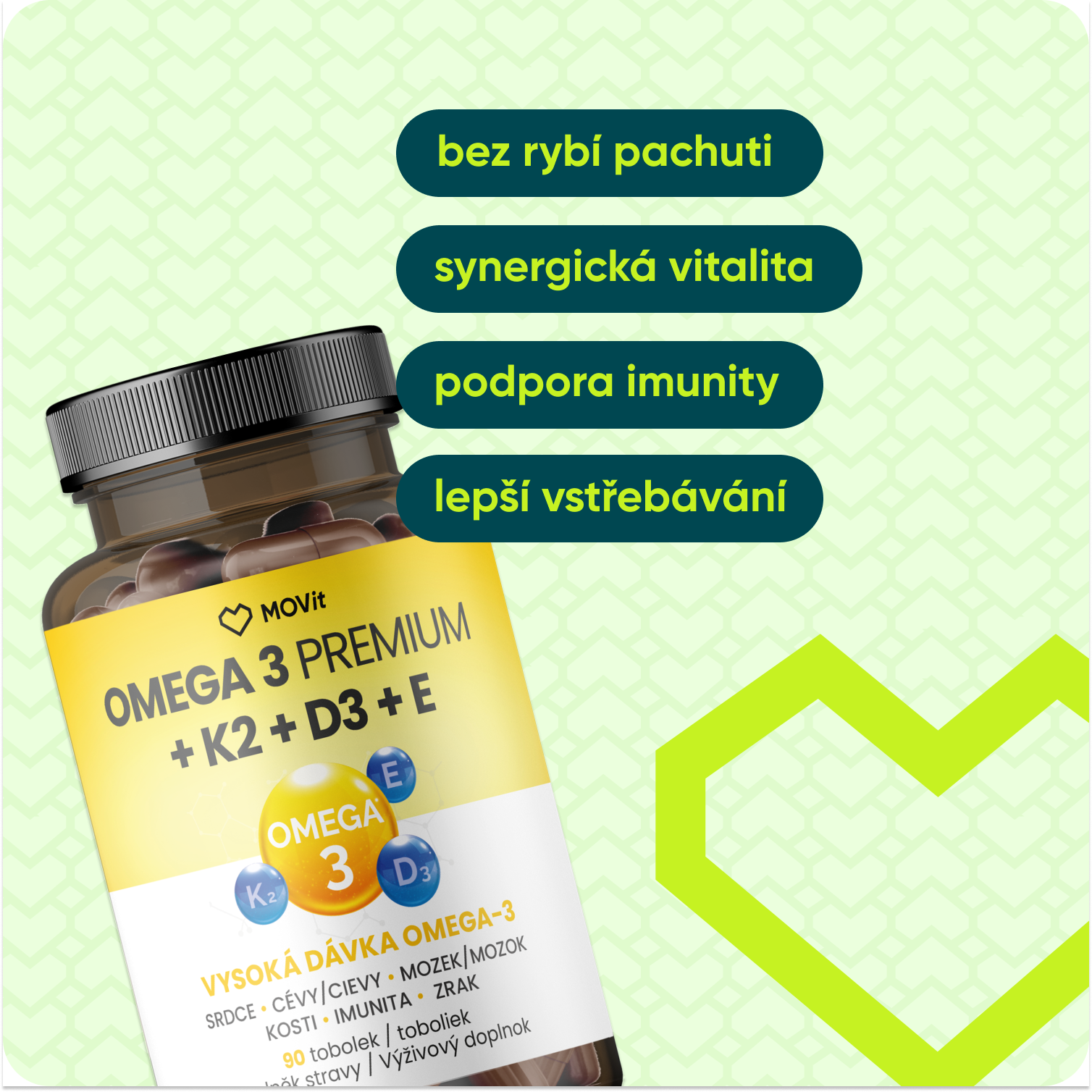 Omega 3 Premium + K2 + D3 + E, 90 tobolek