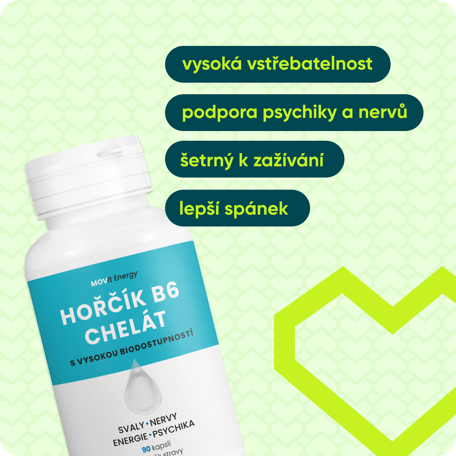 Hořčík B6 Chelát 100 mg, 90 veganských kapslí