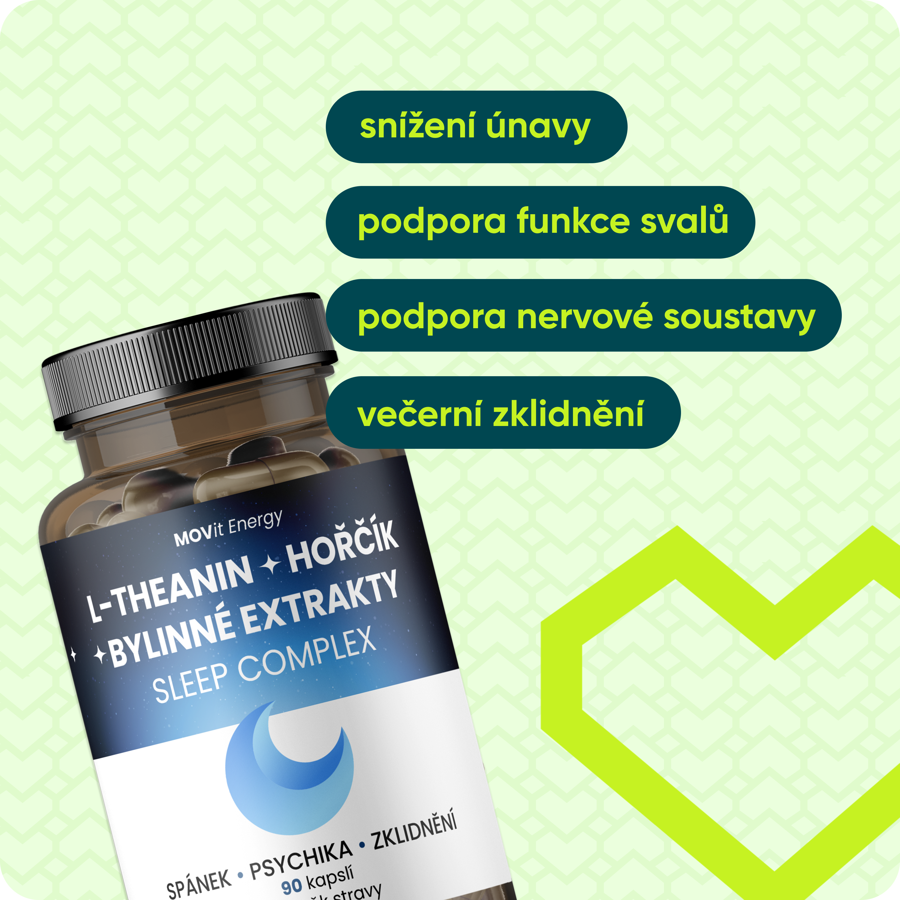 Sleep Complex L-Theanin + Hořčík + Bylinné extrakty, 90 kapslí