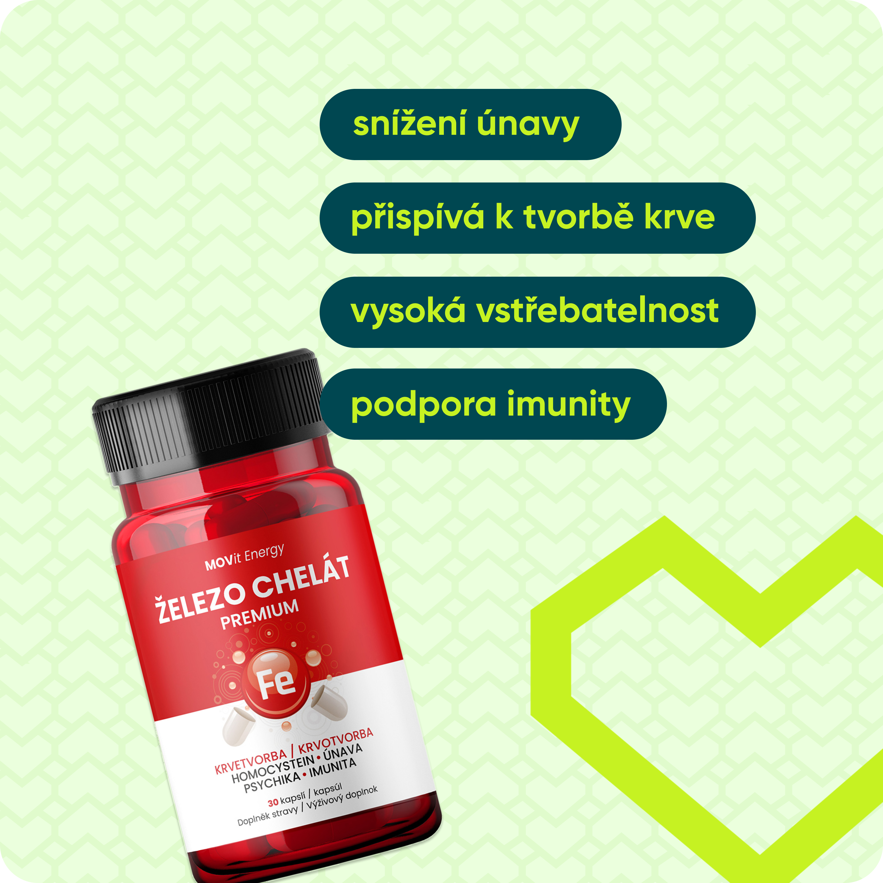 Železo Chelát Premium, 30 kapslí