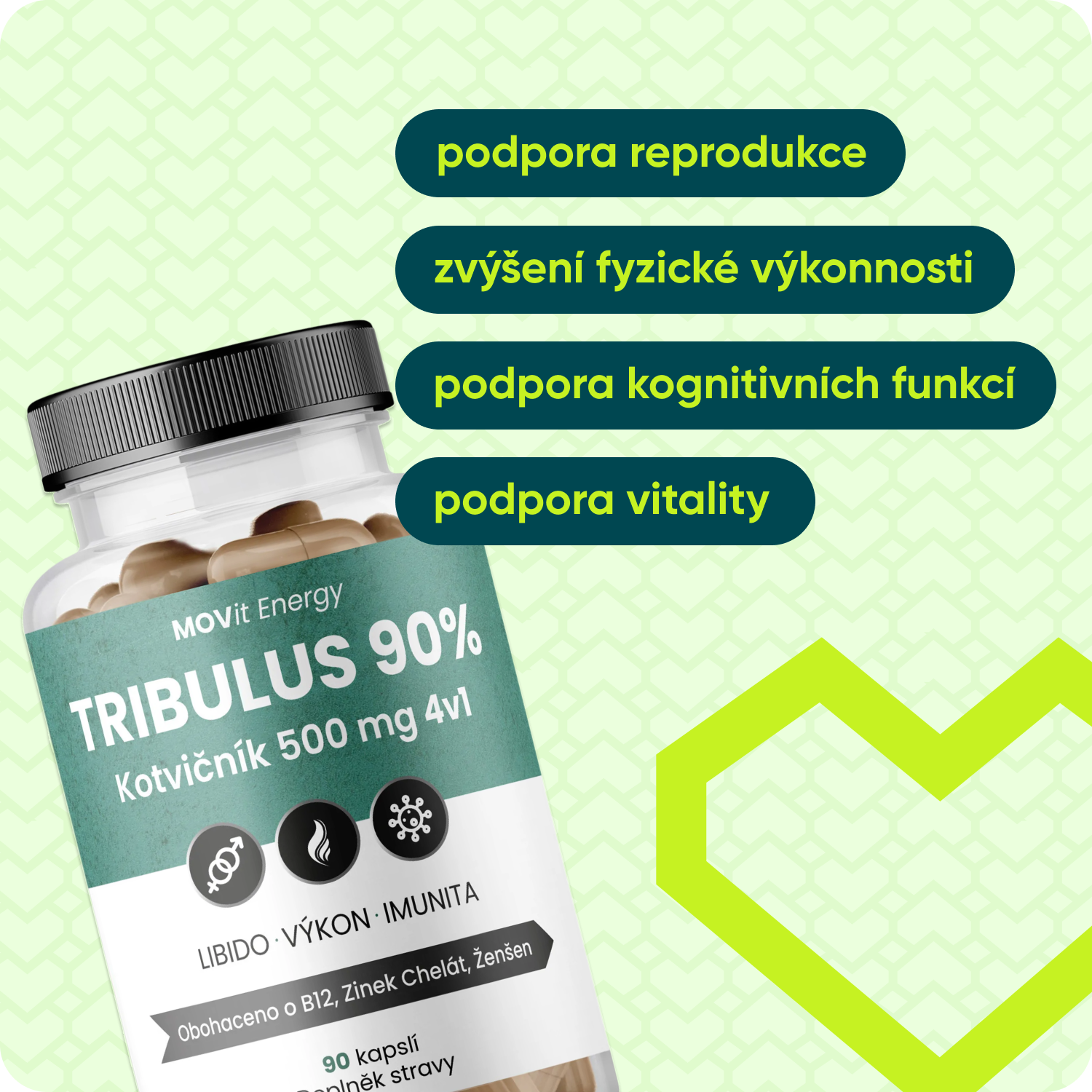 TRIBULUS 90% Kotvičník 500 mg 4v1, 90 kapslí