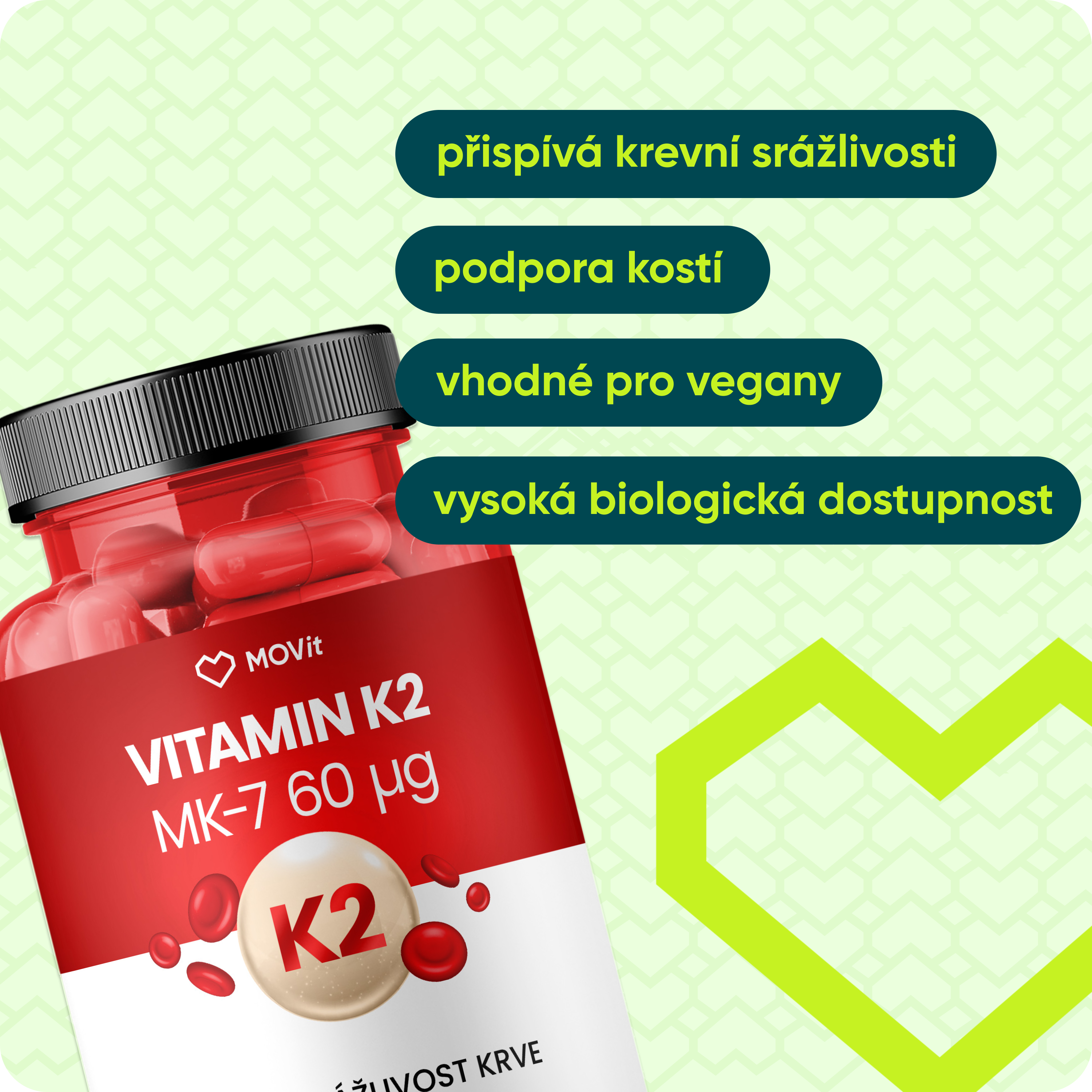 MOVit Vitamin K2 MK-7 60 mcg, 90 kapslí