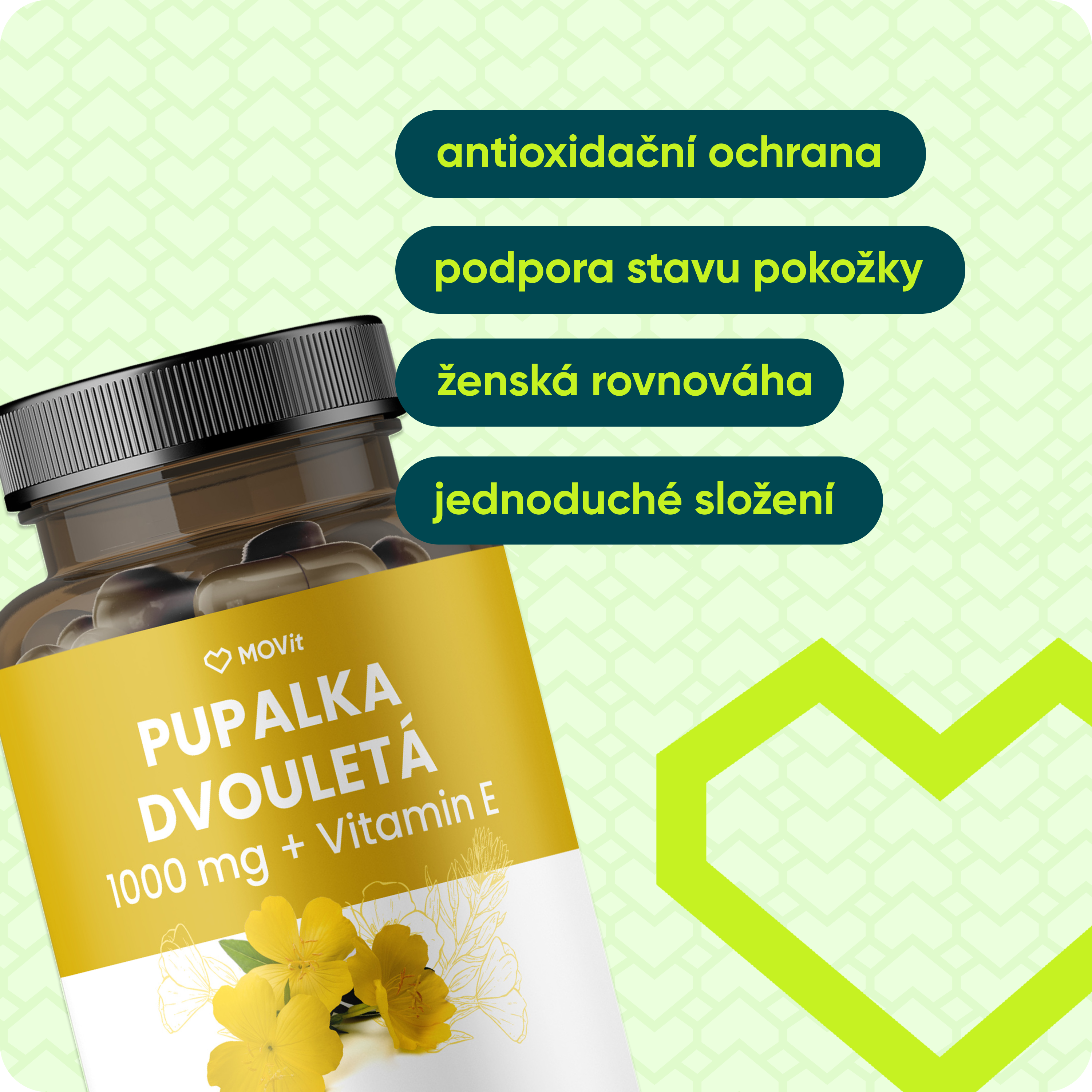 Pupalka dvouletá 1000 mg + Vitamin E, 90 tobolek
