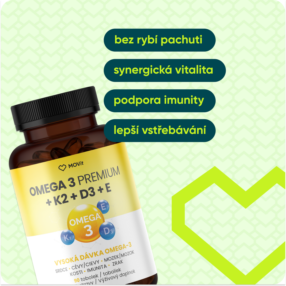 Omega 3 Premium + K2 + D3 + E, 90 tobolek