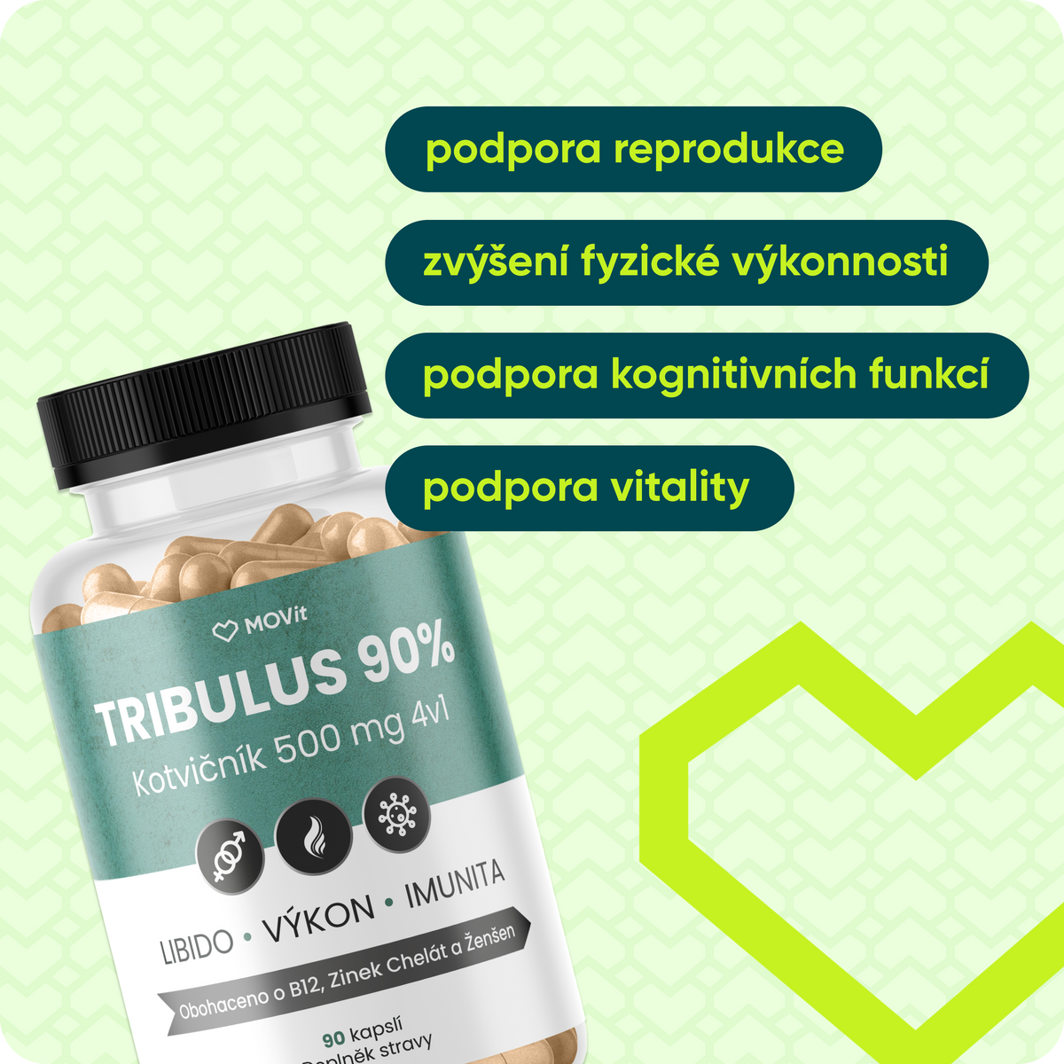 TRIBULUS 90% Kotvičník 500 mg 4v1, 90 kapslí