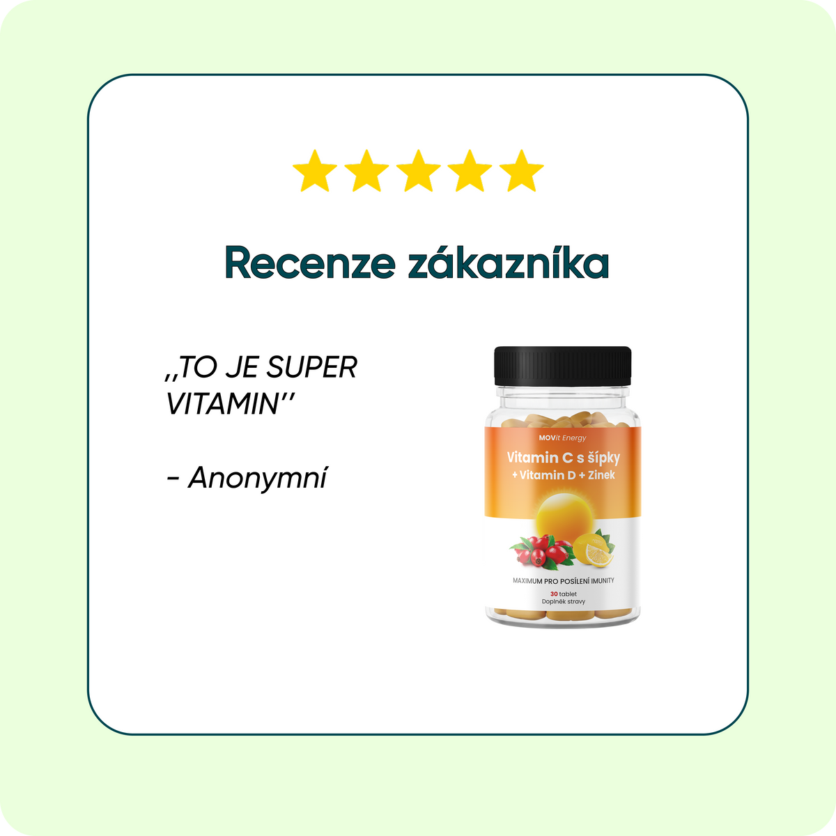 Vitamín C 1200 mg s šípky + Vitamín D + Zinek PREMIUM, 30 tablet
