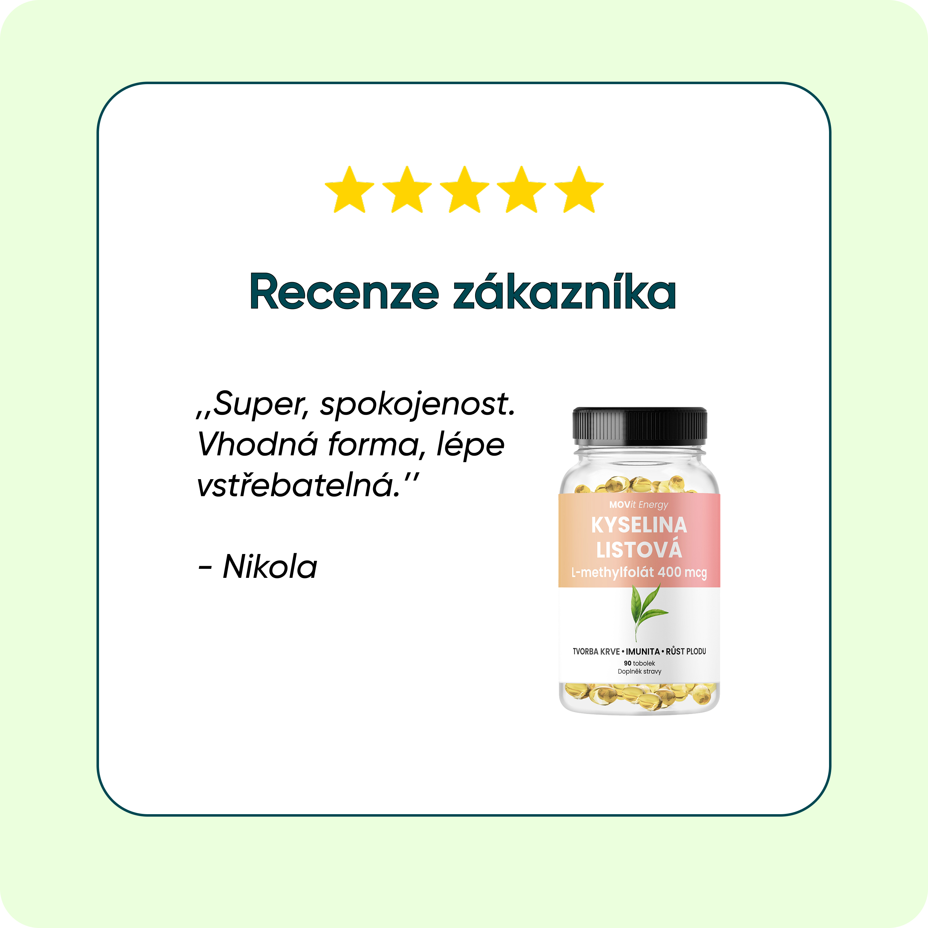 Kyselina Listová L-methylfolát 400 mcg, 90 tobolek