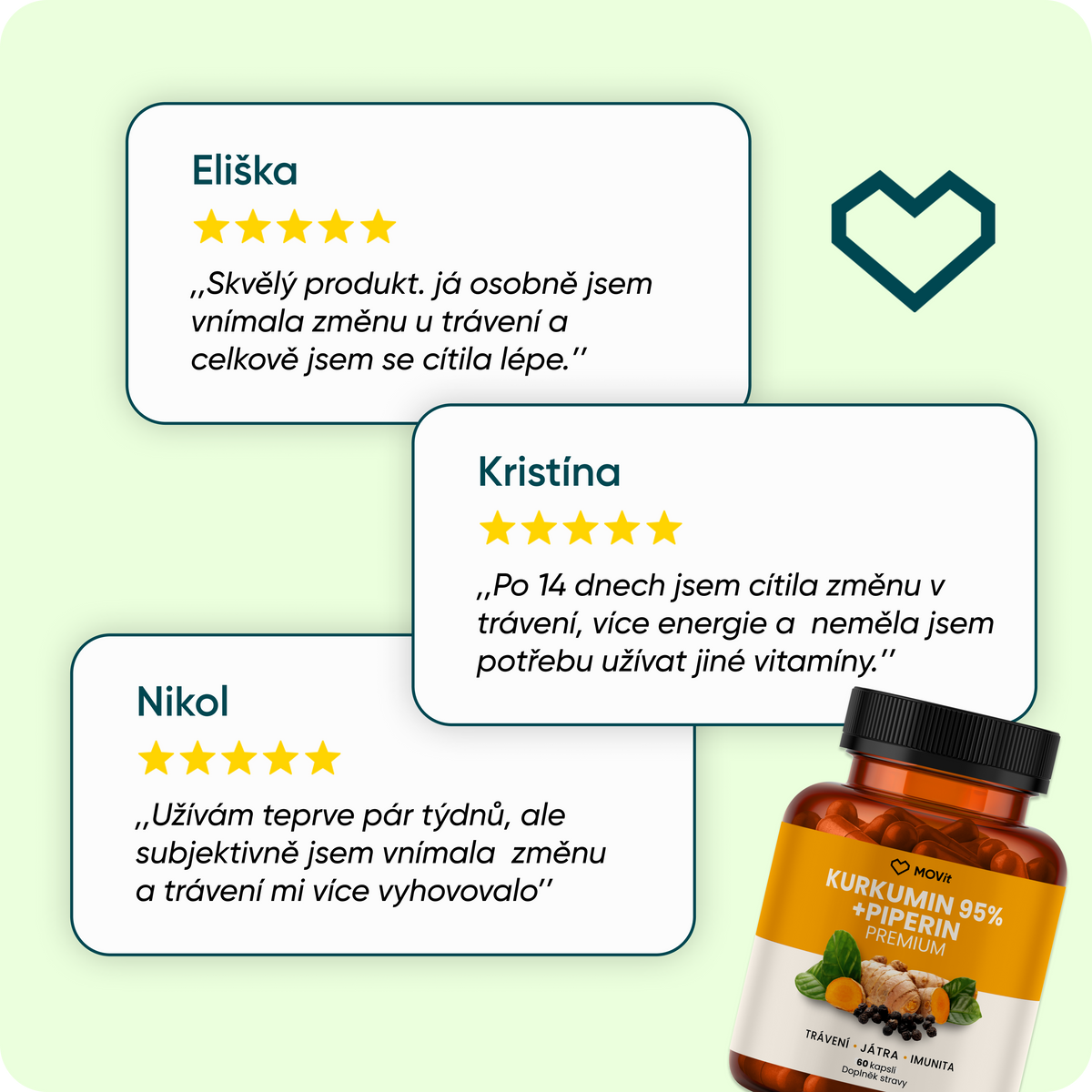 Kurkumin Extrakt 95 % + Piperin, 60 kapslí