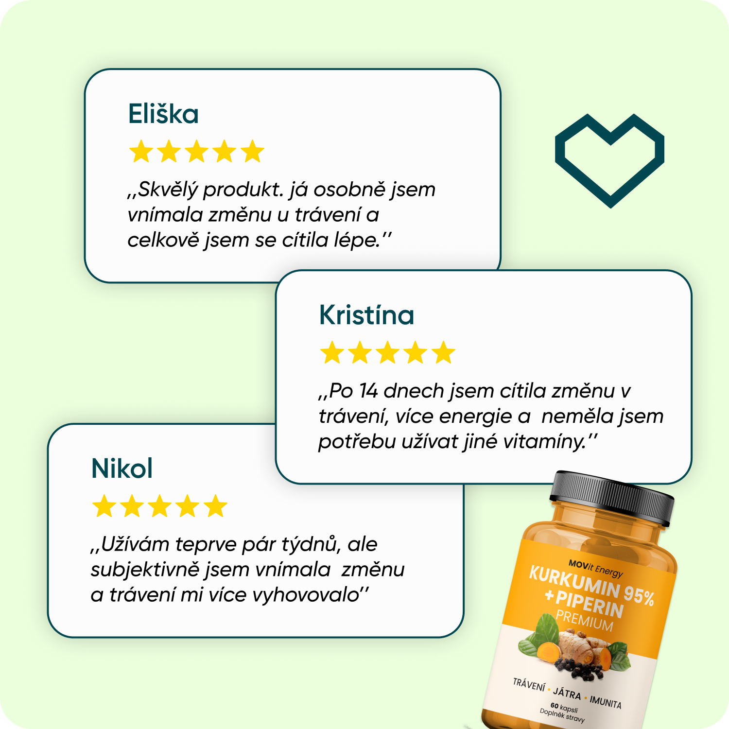 Kurkumin Extrakt 95 % + Piperin, 60 kapslí