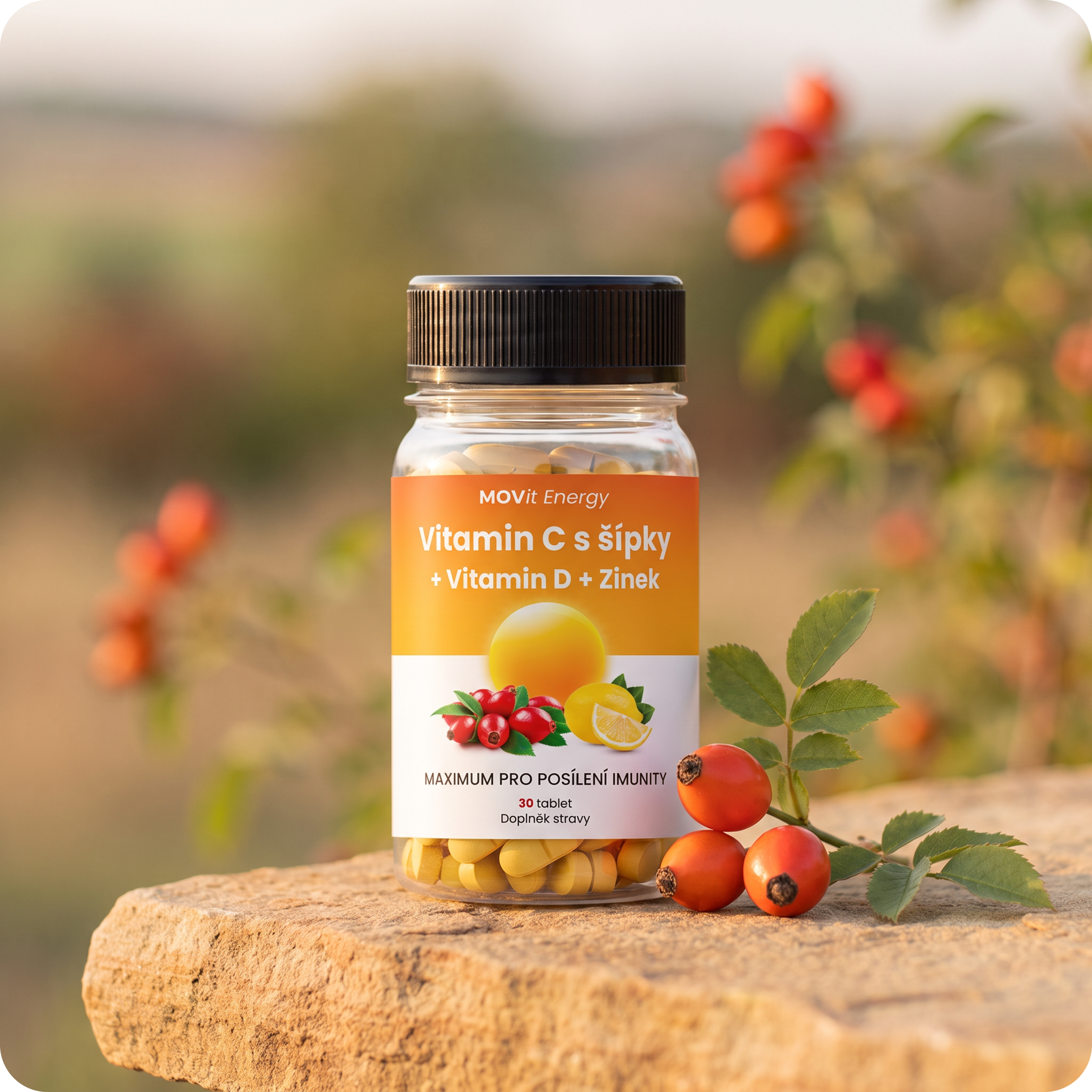 Vitamín C 1200 mg s šípky + Vitamín D + Zinek PREMIUM, 30 tablet