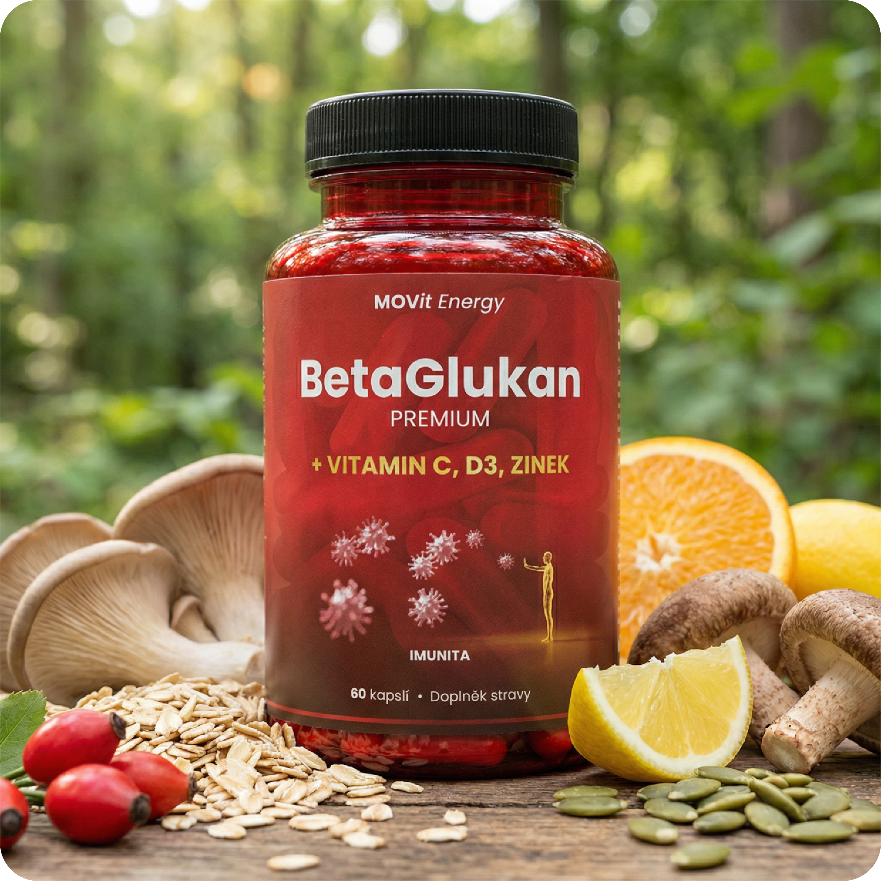 BetaGlukan 350 mg + Vitamin C, D3, Zinek PREMIUM, 60 kapslí