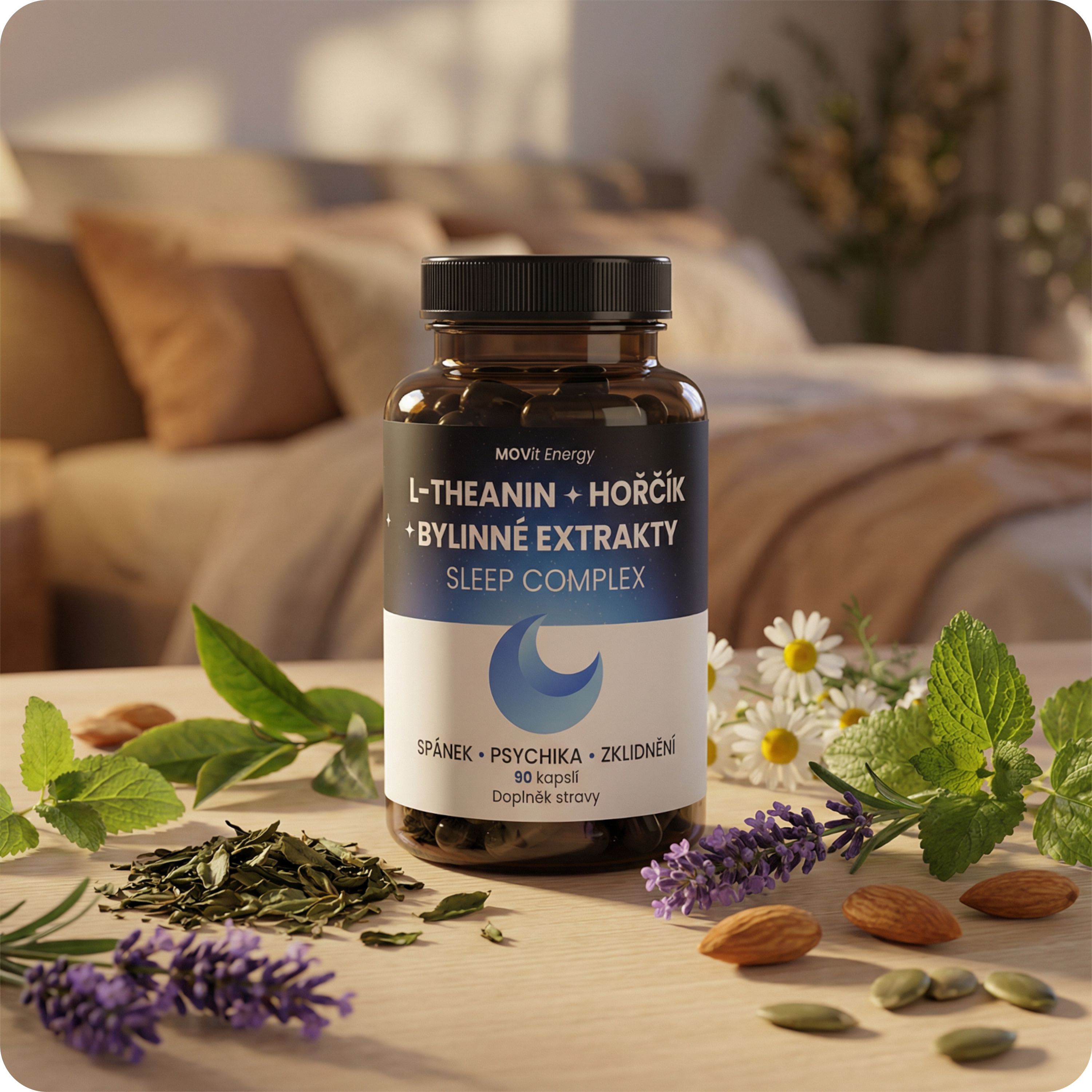 Sleep Complex L-Theanin + Hořčík + Bylinné extrakty, 90 kapslí