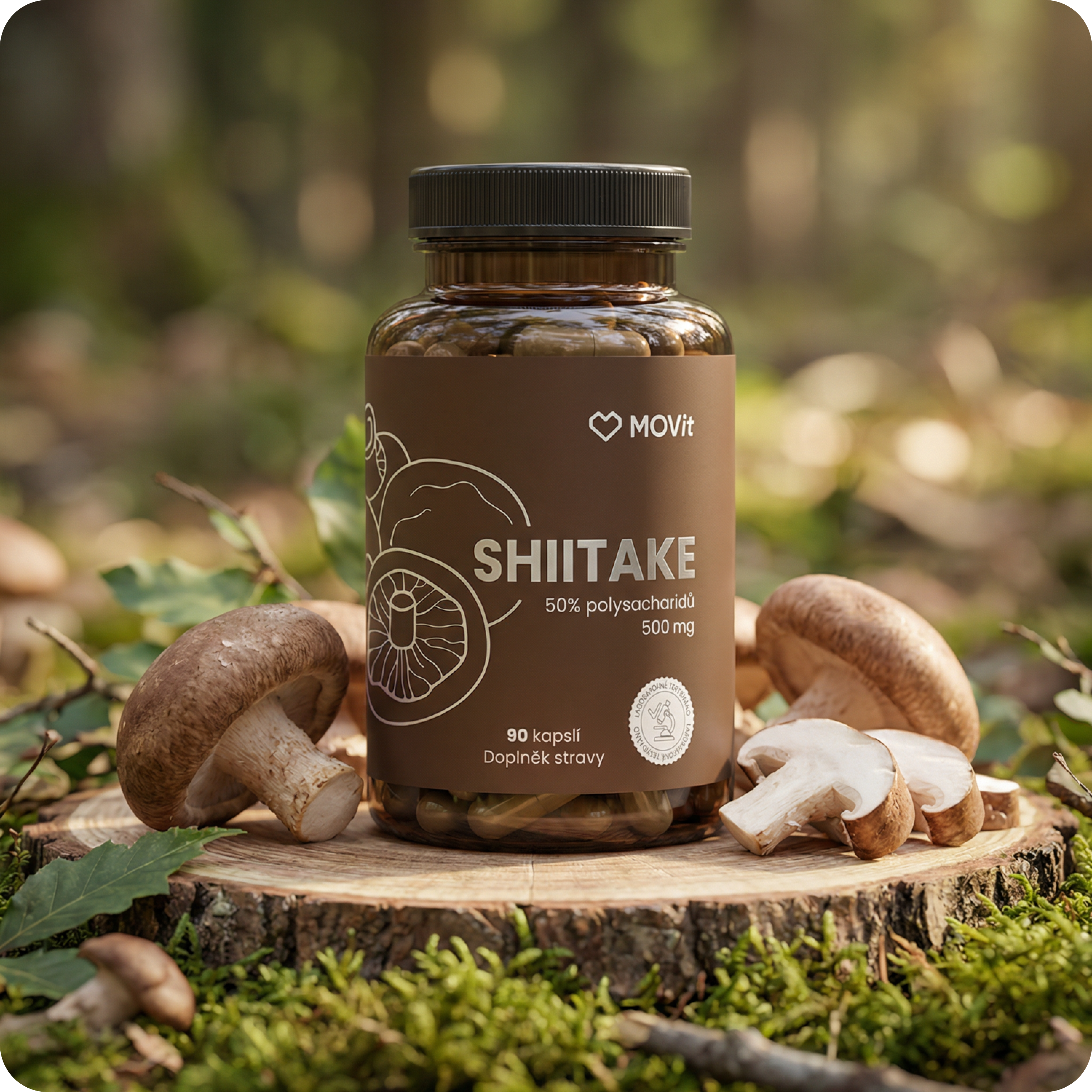 Shiitake 50% polysacharidů 500 mg, 90 kapslí