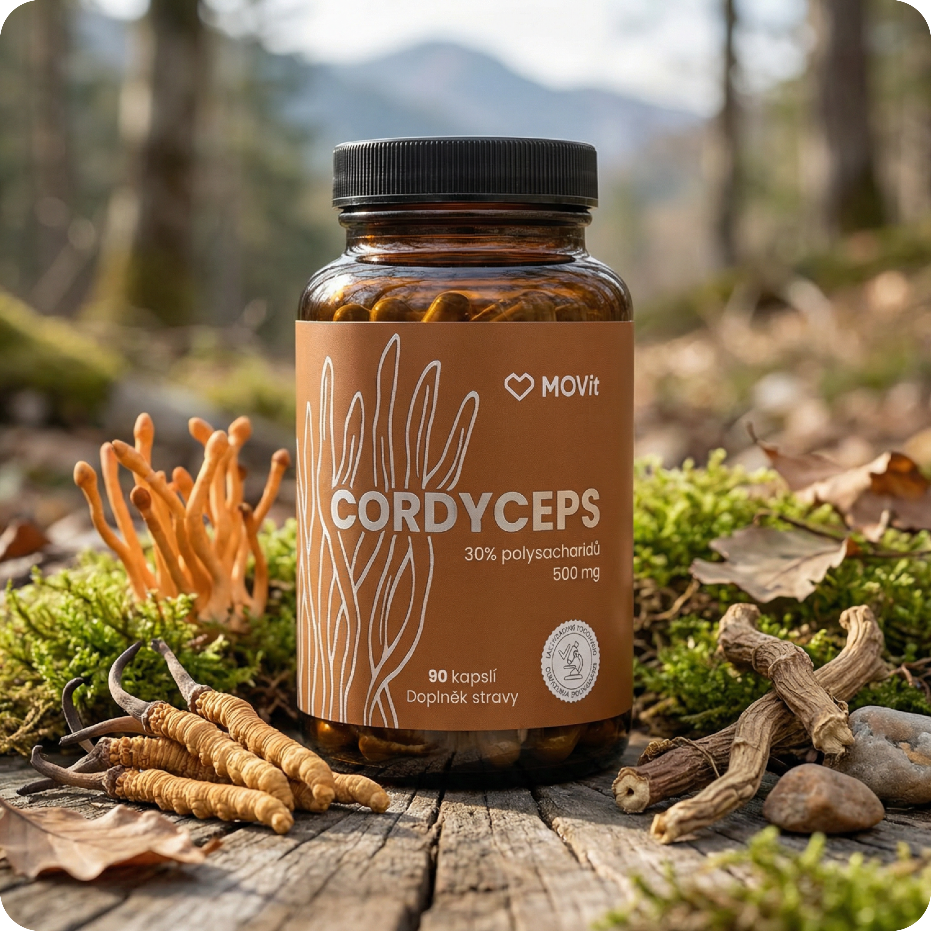 Cordyceps 30% polysacharidů 500 mg, 90 kapslí