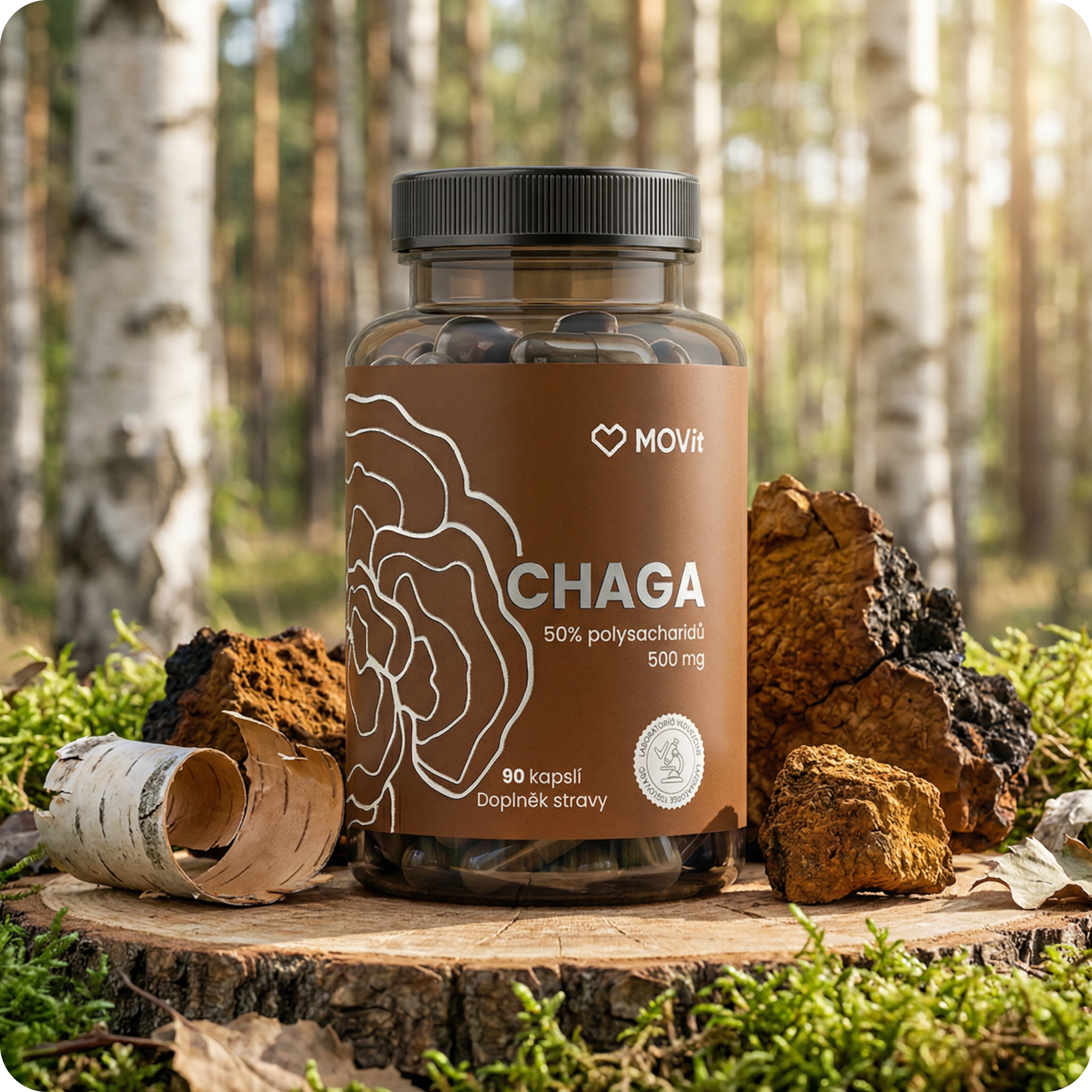 Chaga 50% polysacharidů 500 mg, 90 kapslí