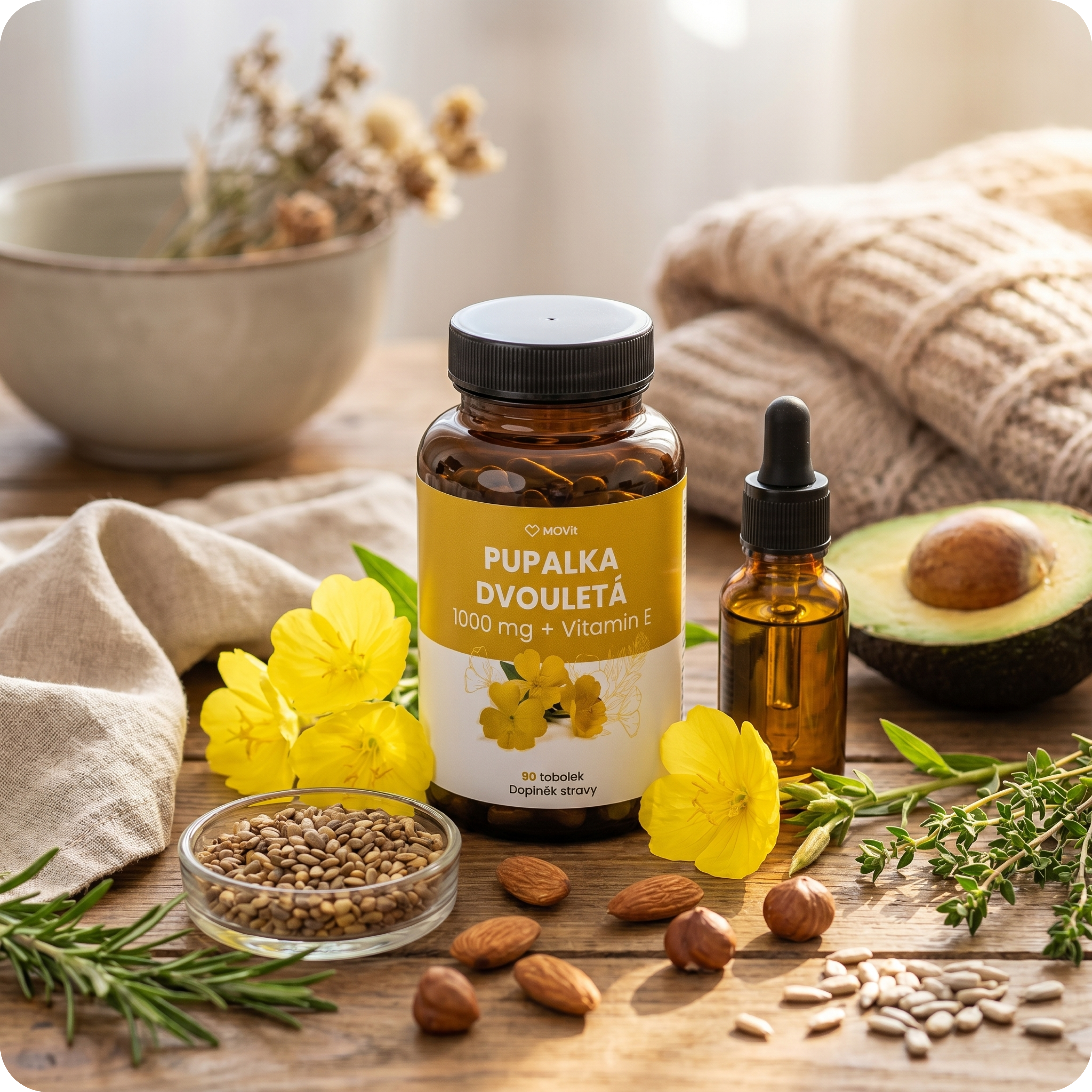 Pupalka dvouletá 1000 mg + Vitamin E, 90 tobolek