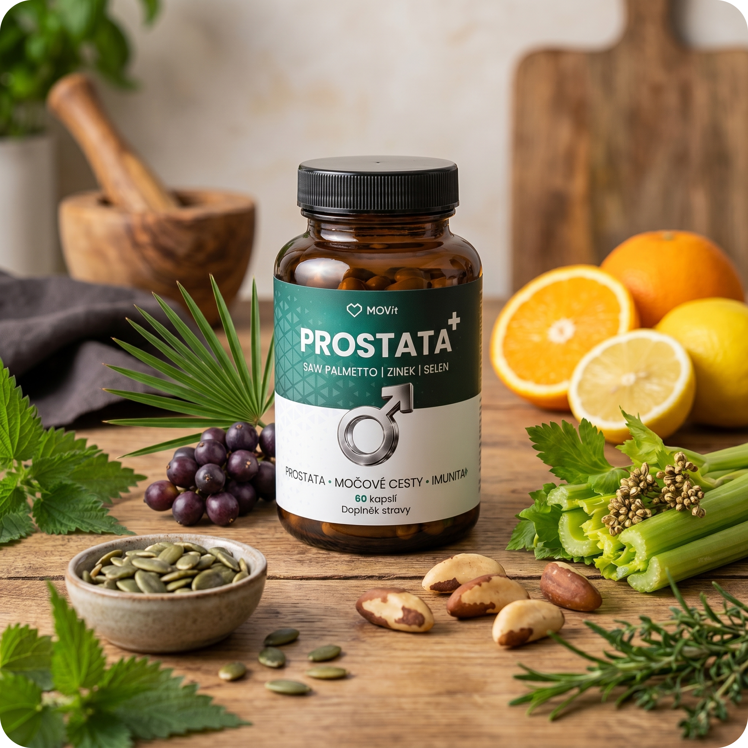 MOVit PROSTATA+ Saw palmetto & zinek & selen, 60 kapslí