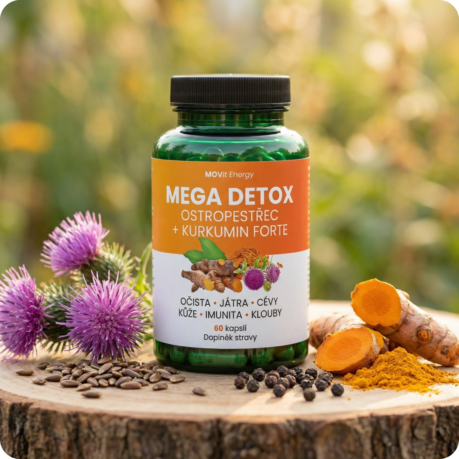 MEGA DETOX Ostropestřec + Kurkumin FORTE, 60 veganských kapslí