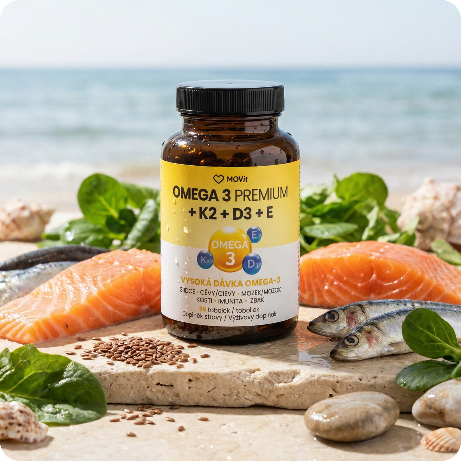 Omega 3 Premium + K2 + D3 + E, 90 tobolek