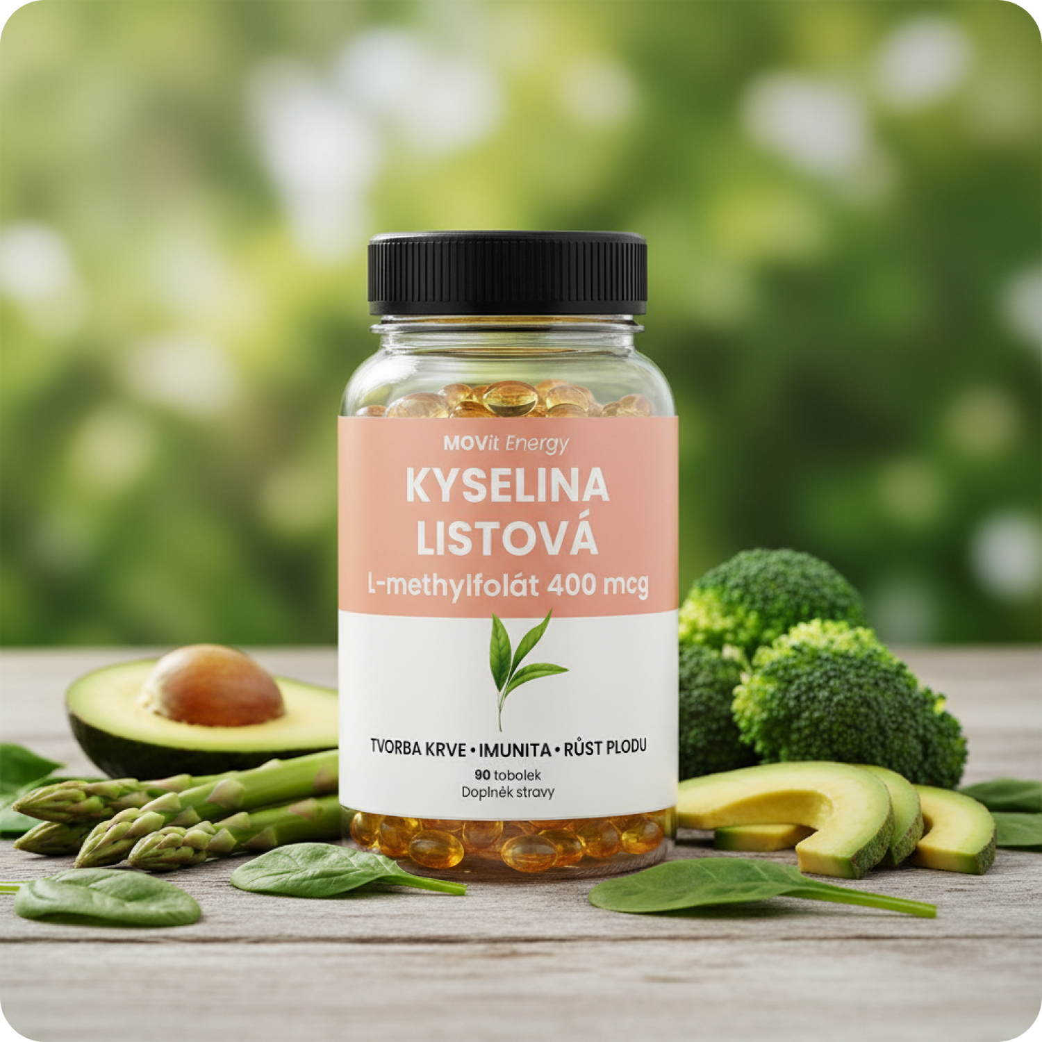 Kyselina Listová L-methylfolát 400 mcg, 90 tobolek