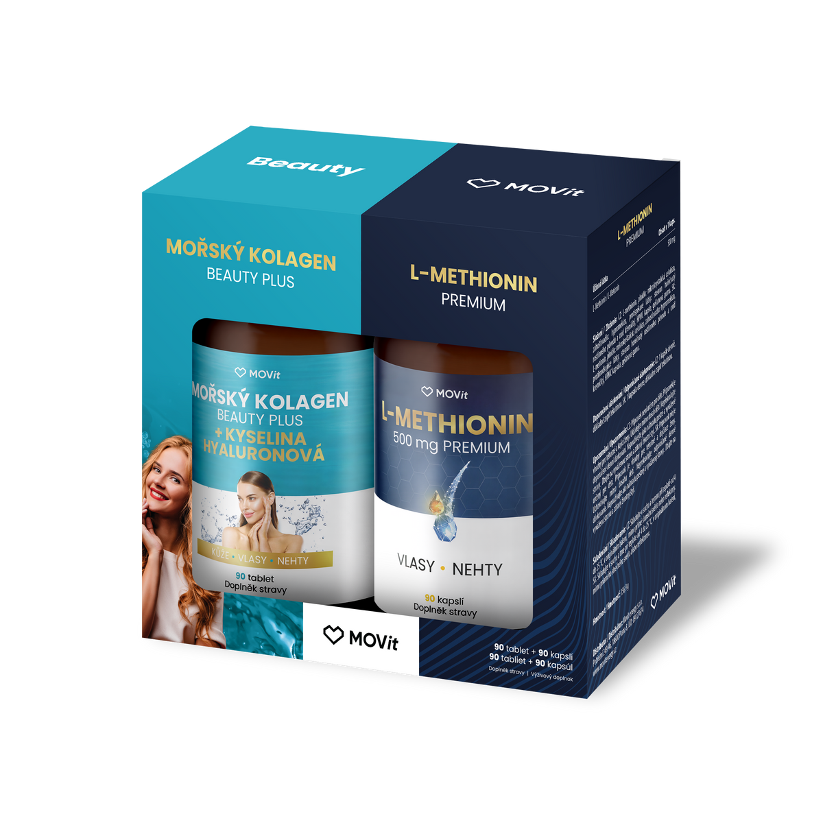Beauty Dárkový Balíček Mořský Kolagen Beauty Plus + Kyselina hyaluronová, 90+90 tablet