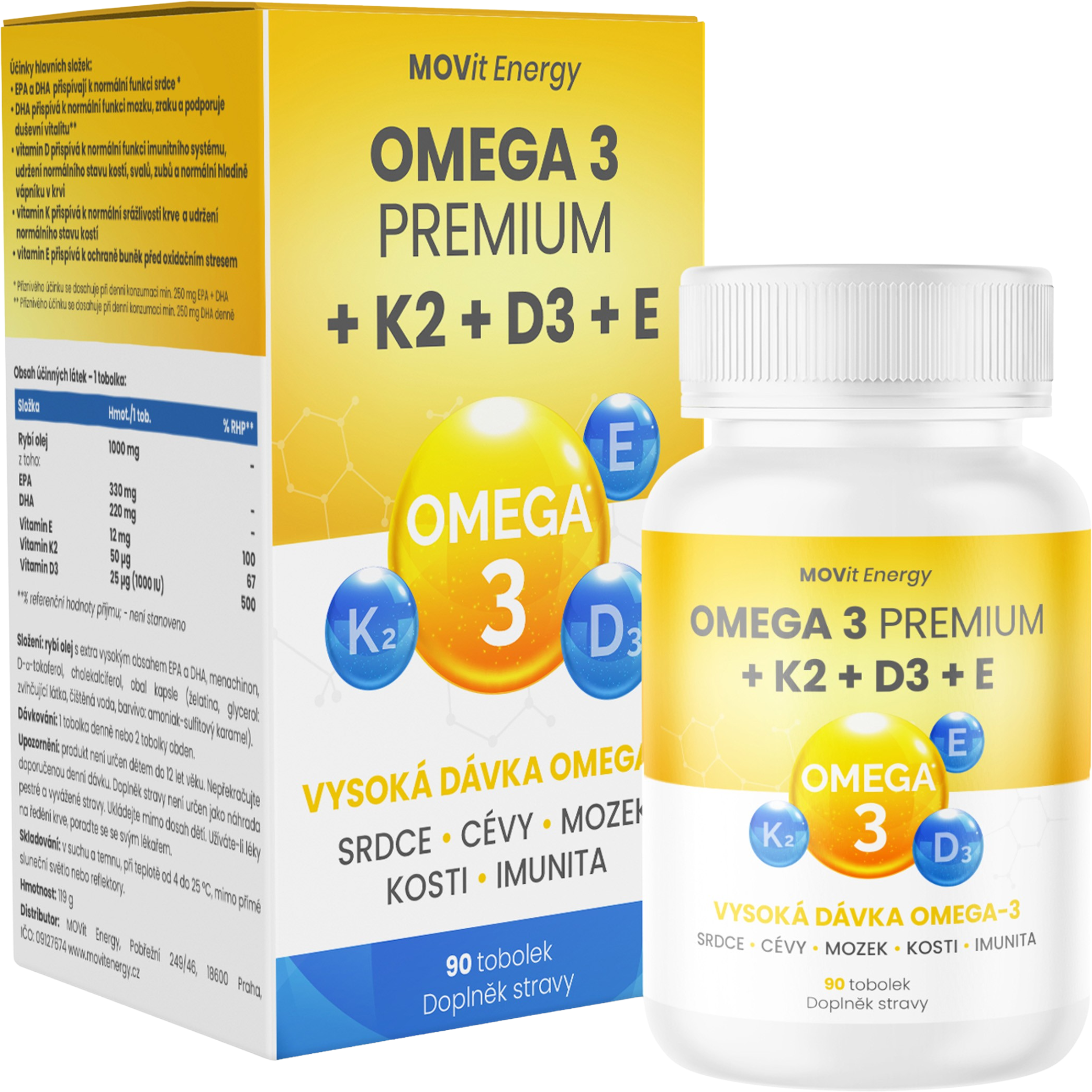 Omega 3 Premium + K2 + D3 + E, 90 tobolek