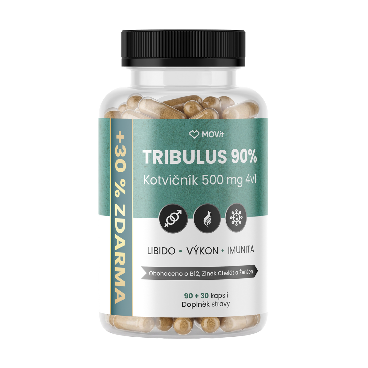 TRIBULUS 90% Kotvičník 500 mg 4v1, 90+30 kapslí