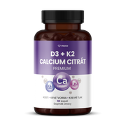 Vitamín D3 1000 IU + K2 75 mcg + Calcium Citrát, 90 kapslí