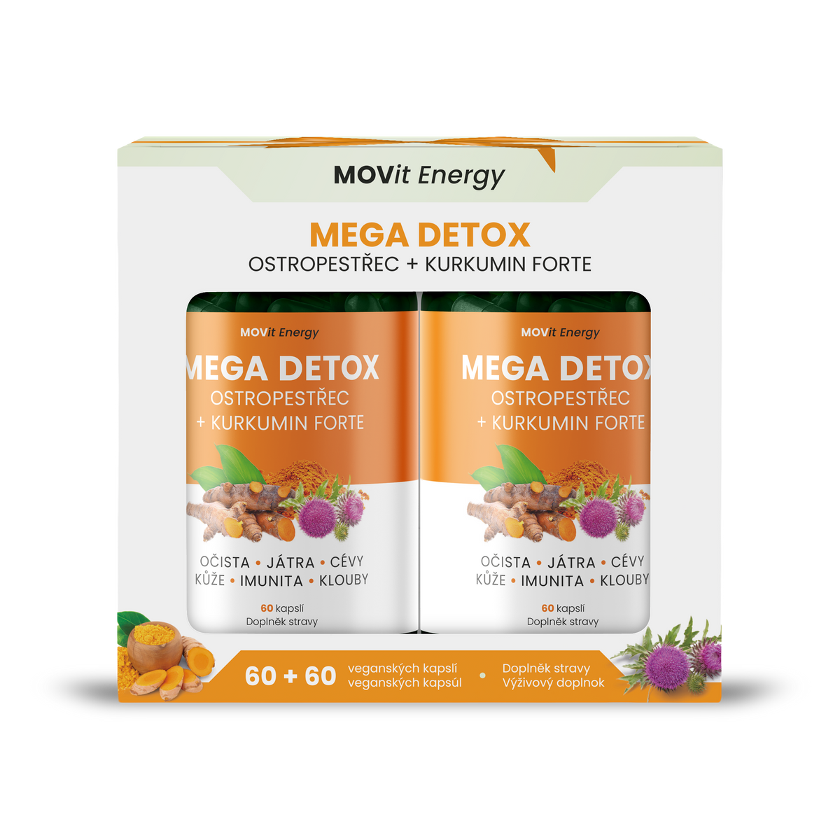 Dárkové Balení MEGA DETOX Ostropestřec + Kurkumin FORTE, 60+60 veganských kapslí