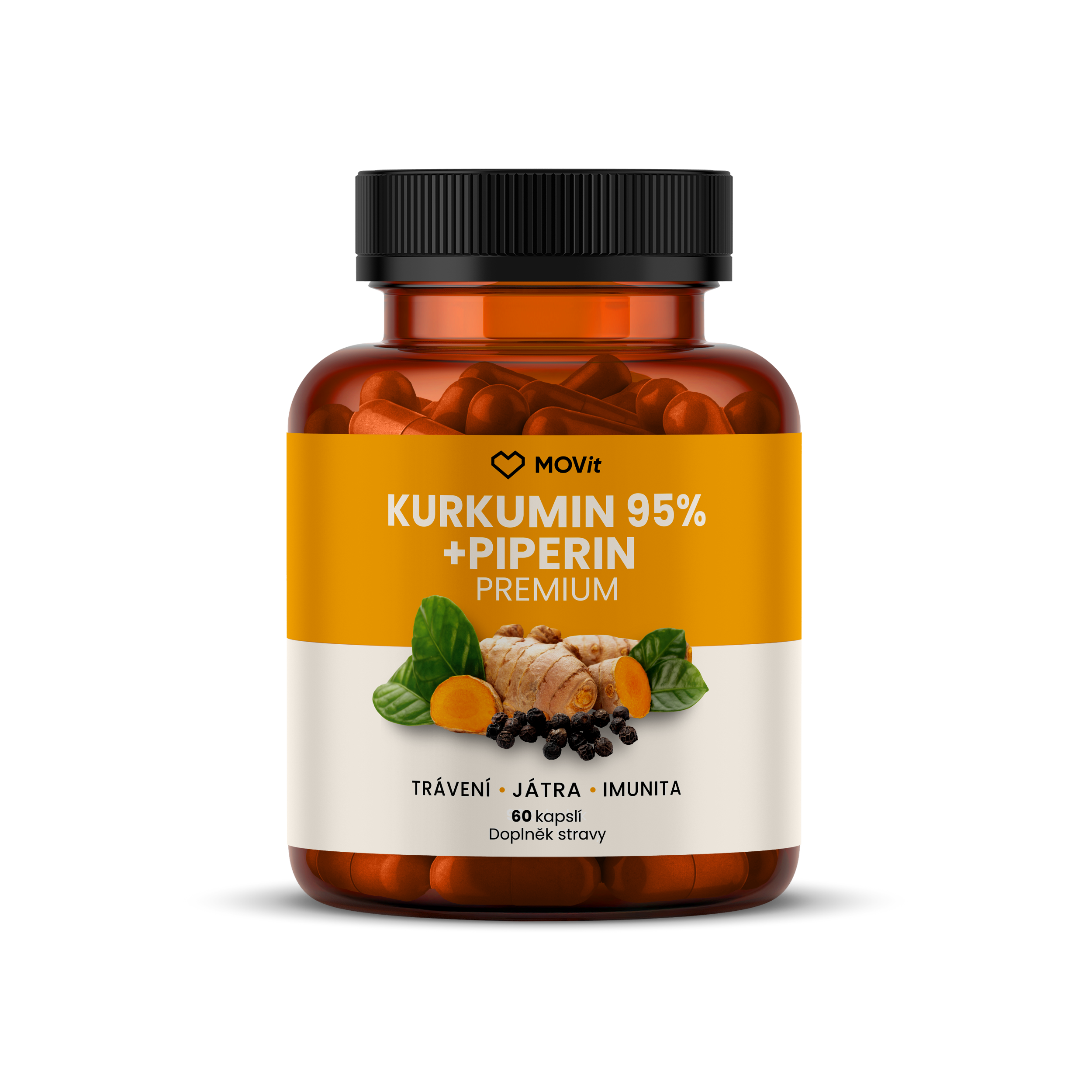 Kurkumin Extrakt 95 % + Piperin, 60 kapslí