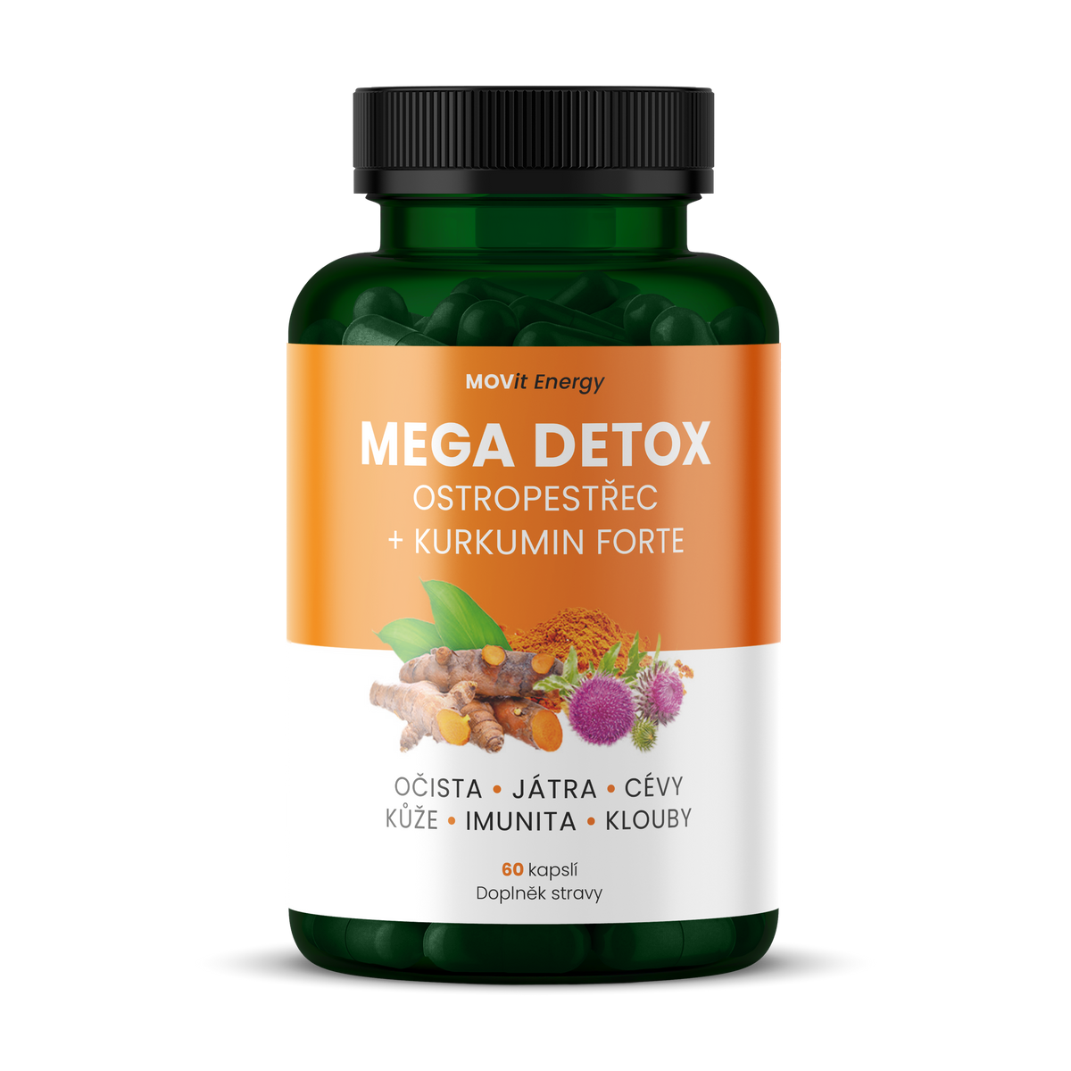 MEGA DETOX Ostropestřec + Kurkumin FORTE, 60 veganských kapslí