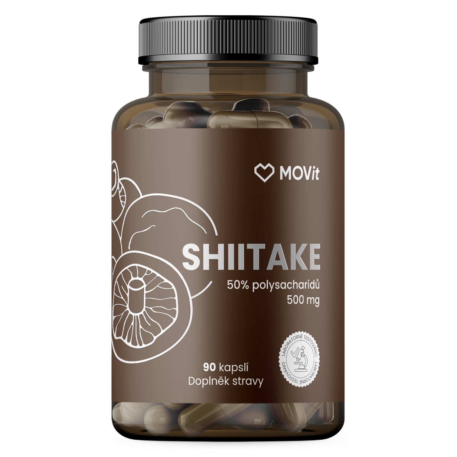 Shiitake 50% polysacharidů 500 mg, 90 kapslí