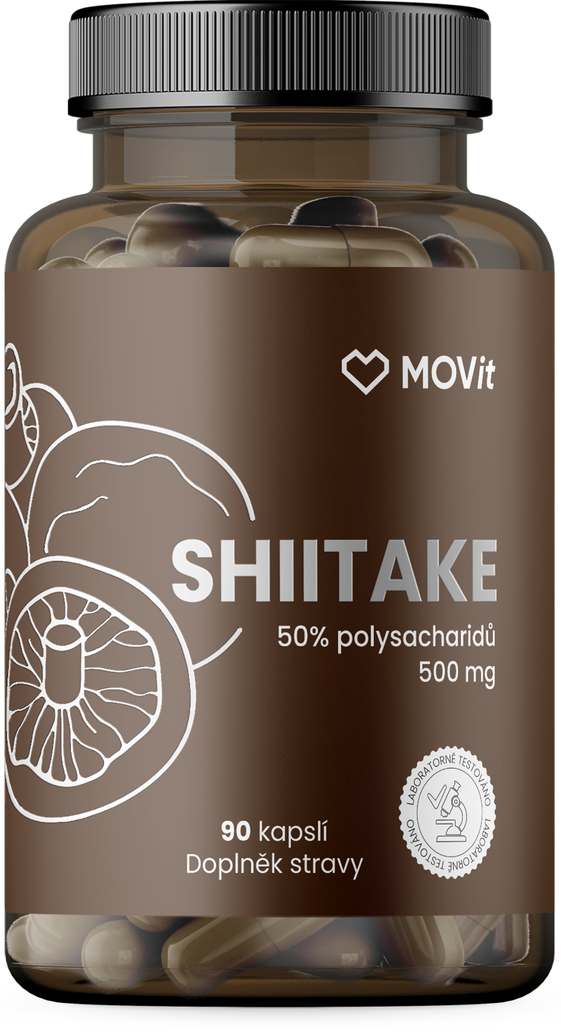 Shiitake 50% polysacharidů 500 mg, 90 kapslí