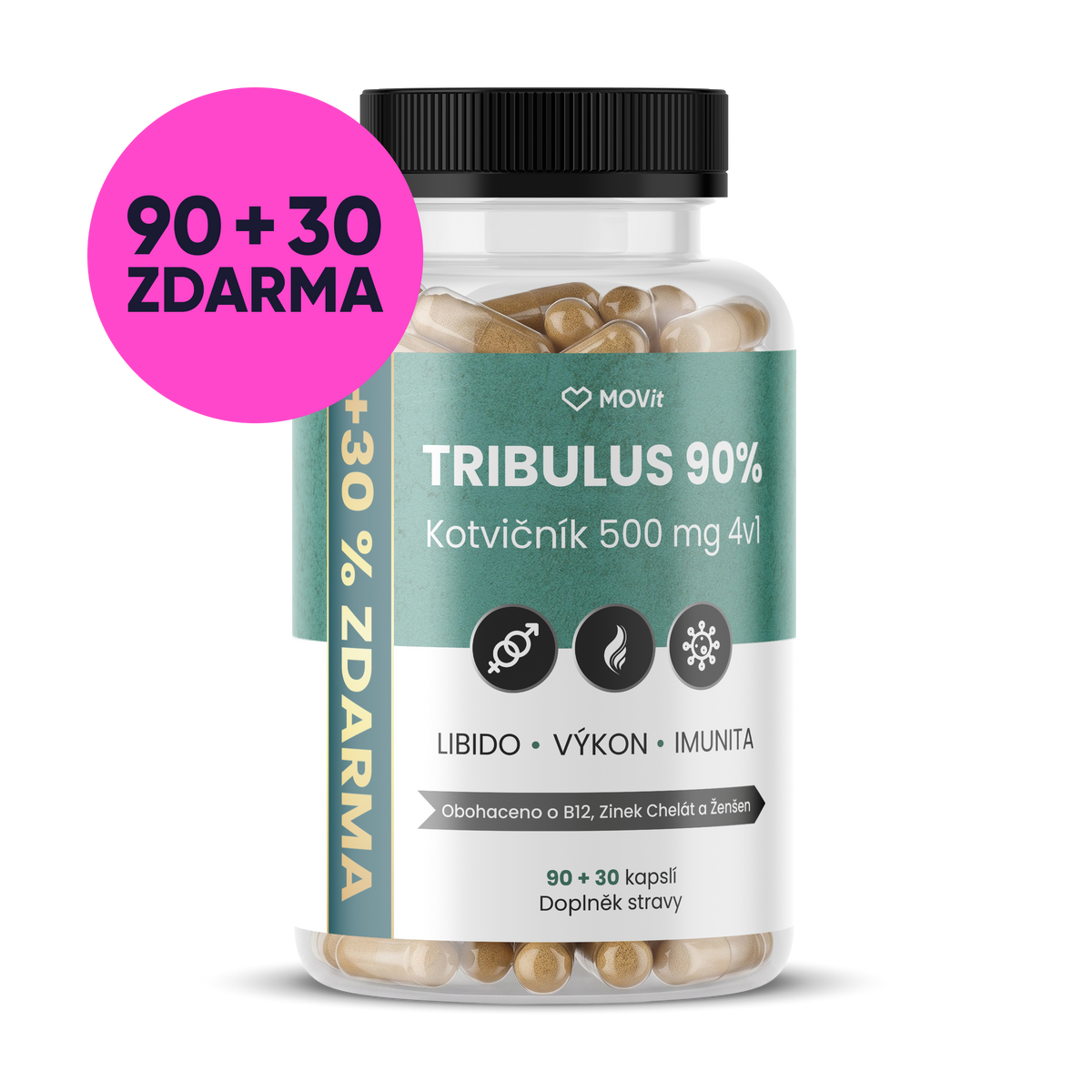 TRIBULUS 90% Kotvičník 500 mg 4v1, 90+30 kapslí